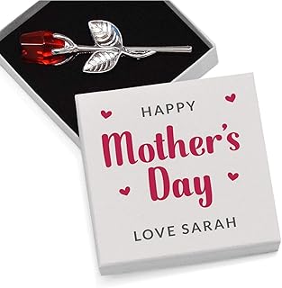 Happy Mothers Day Gifts for Mummy - PERSONALISED Mothers Day Red Rose Gifts for Mum, Nanny, Mommy, Mammy, Granny, Nanna, Nan, Her - Crystal Glass Red Rose Keepsake Gifts from Son Daughter
