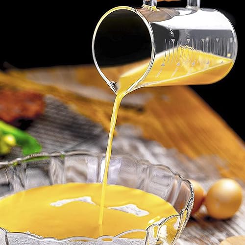 Miniatura 9 de Taza medidora de vidrio de 4 12 onzas con doble boquilla para café expreso, vaso graduado con mango aislado, jarra triple de escala transparente,