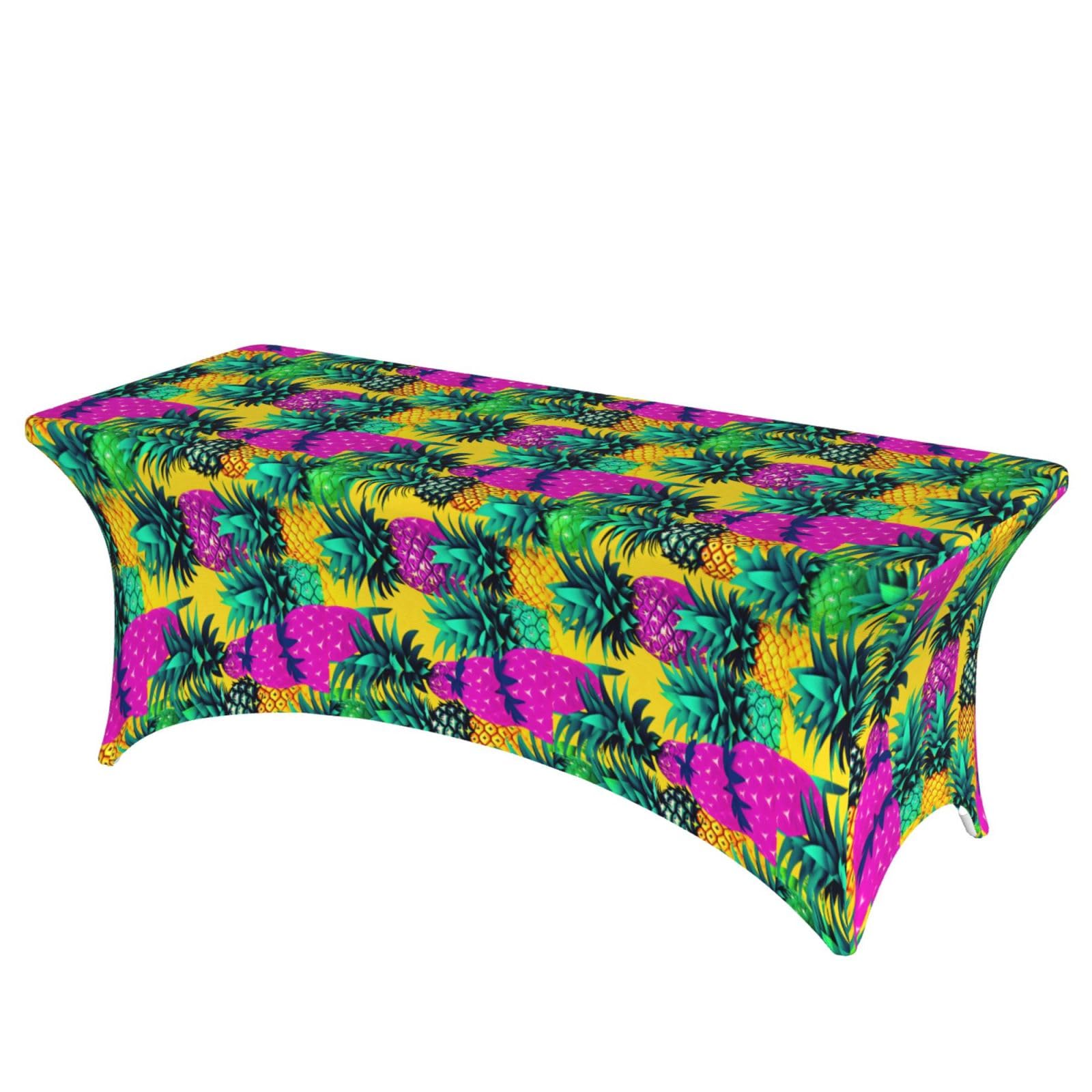 AYYQWE Colorful Pineapple Print Elastic Rectangular Tablecloth For Banquet Outdoor Picnics Office Table Cover