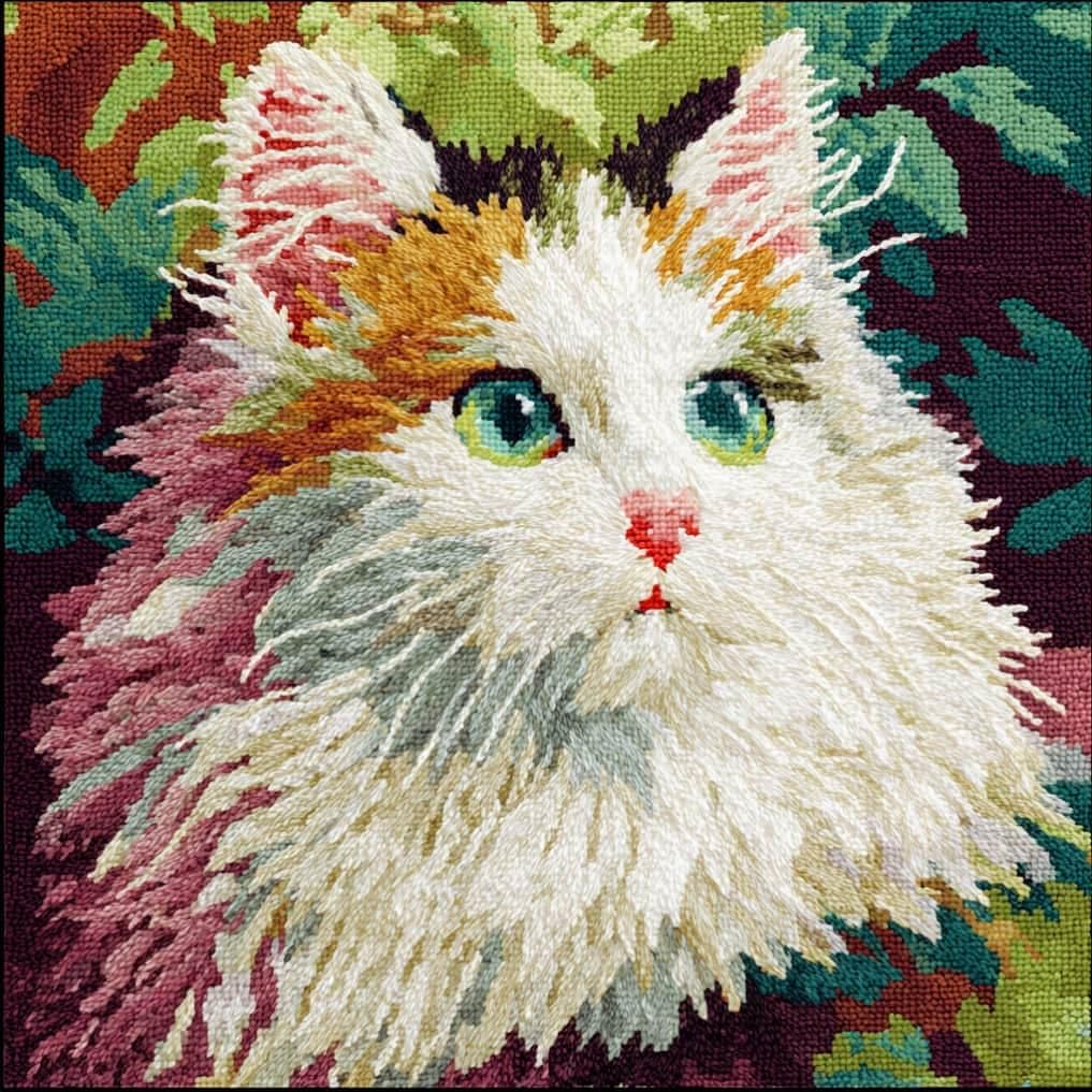 Taxpy Latch Hook Cushion Kits Cat Pillowcase Kits Embroidery Kit 17X17 Inch DIY Needlework Pillow Cover Sofa Cushion Rug Making