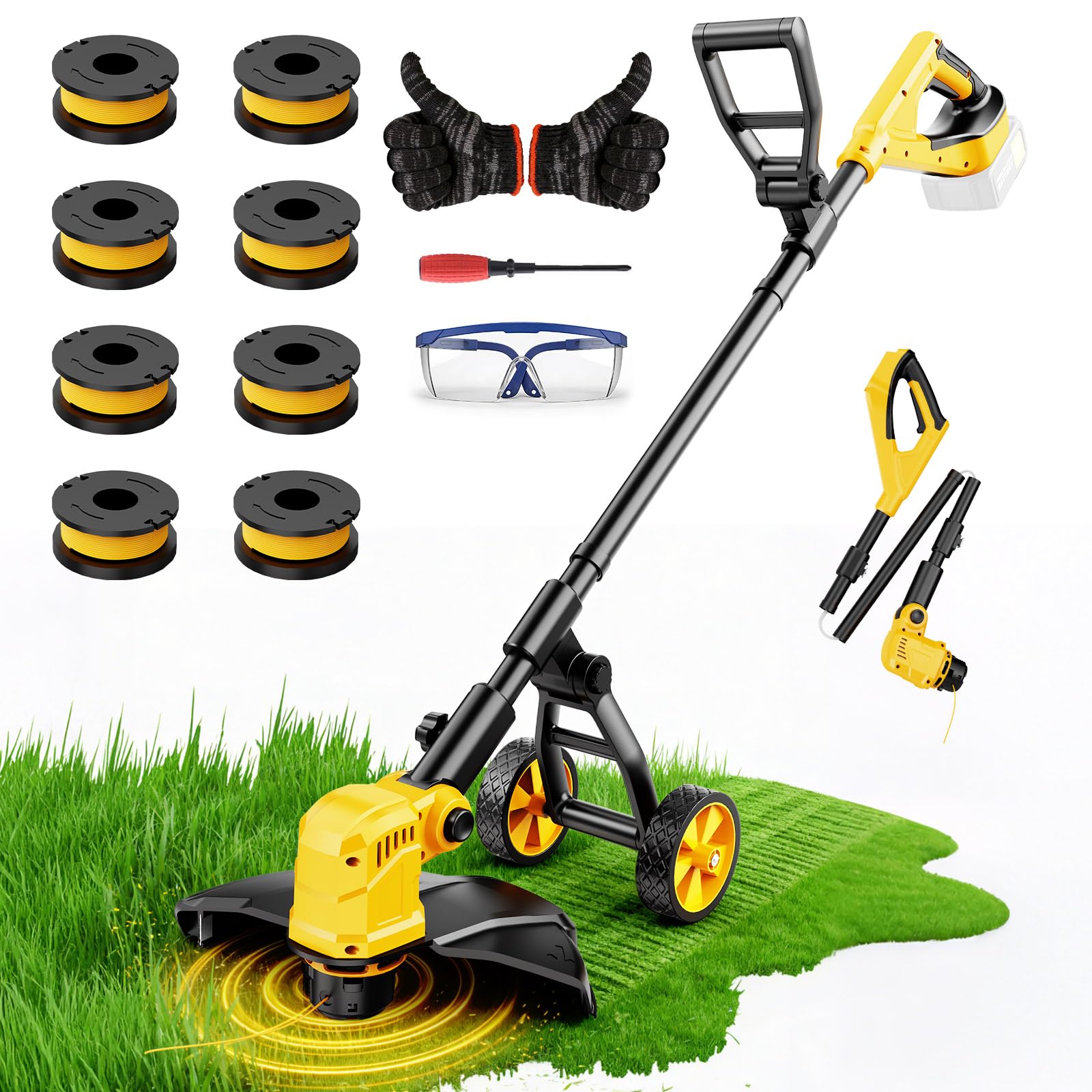 Photo 1 of 3 in 1 Cordless String Trimmer Compatible with Dewalt 20V Battery (NO Battery), 14" Electric Weed Wacker with Wheel, Lightweight Battery Powered Weed Eater/Edger Trimmer/Grass Trimmer w/8 Line Spools