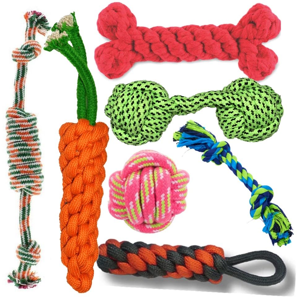 Dog Toys + Dog Chew Toys + Puppy Teething Toys + Rope Dog Toy +Dog Toys for Small to Medium Dog Toys + Dog Toy Pack +Tug Toy + Dog Toy Set+Washable Cotton Rope for Dogs(COLOR MAY VARY) (PACK OF 7) (B0D6G28TLB) Amazon Price History, Amazon Price Tracker