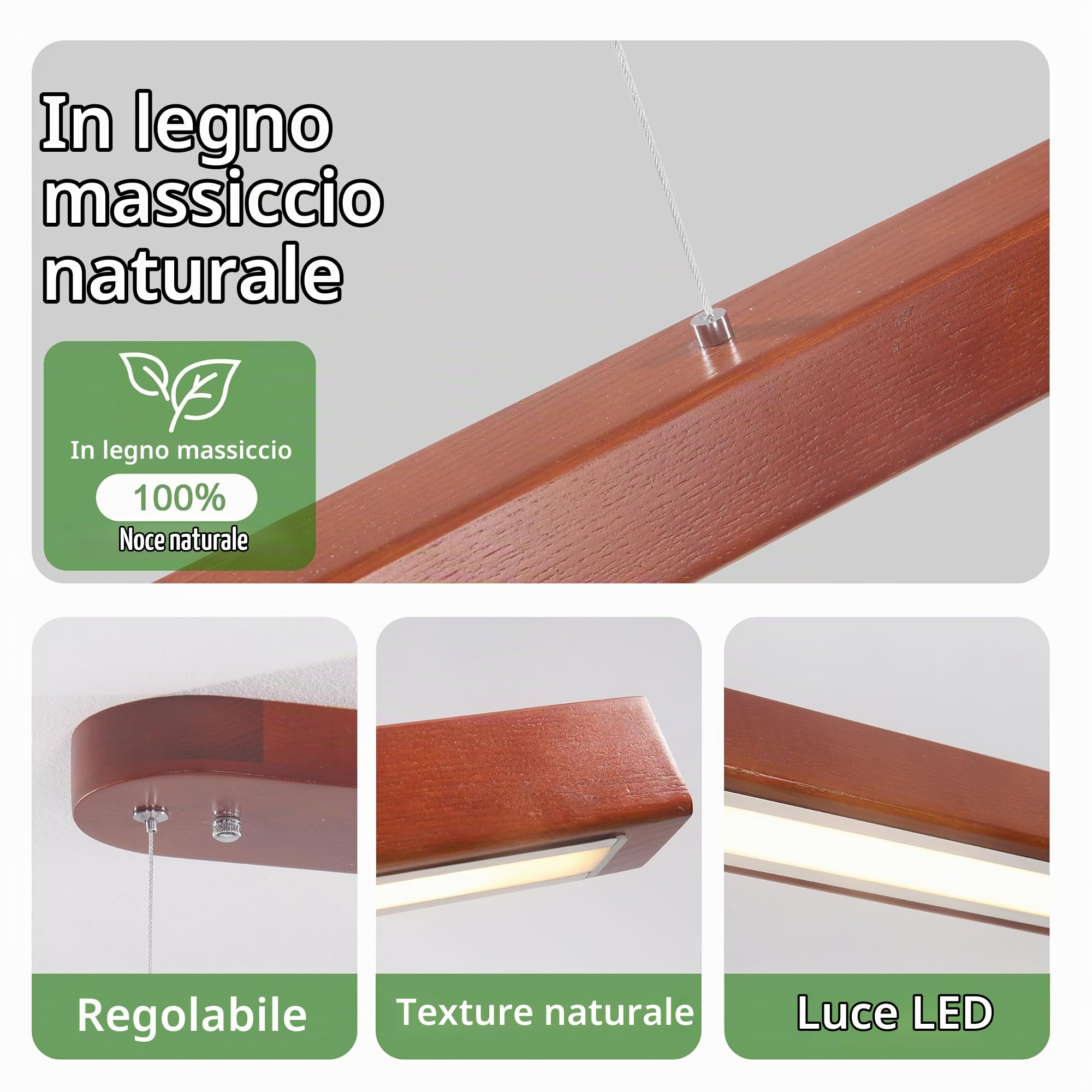 LED Lampadario Cucina Legno Dimmabile,115Cm Noce Lampadario Camera Da Letto Con Telecomando,Regolabile In Altezza Lampada,36W Moderno Lampadari Soggiorno Per Salotto Biliardo