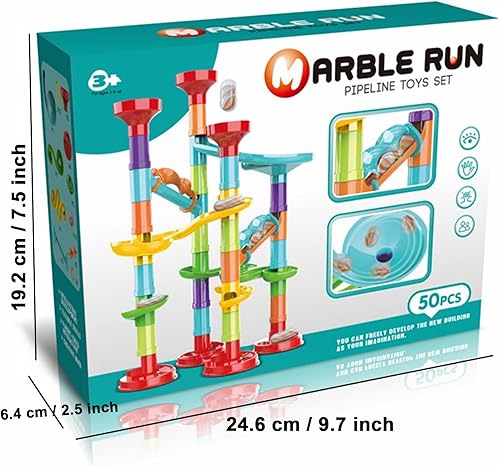 Miniatura 4 de Juego de 50 piezas de mármol de alta calidad, juguete educativo de bloques de construcción STEM, juego de carreras de pista de mármol con 15 canicas