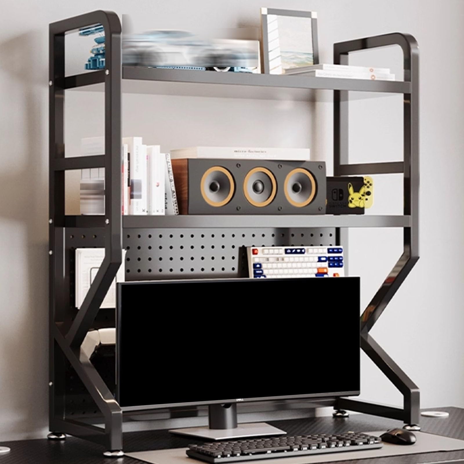 CWCQGH Multifunctional Dorm Room Desk - Stylish Desktop Organizer for Office/Computer Desks, Ideal for Books, Documents, Potted Plants & Decorative Items,Black-b-110cm/43.3in