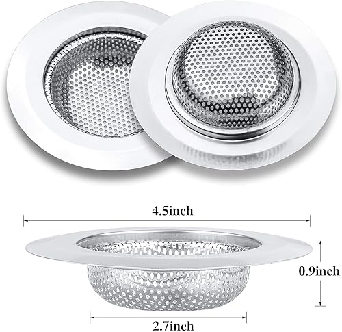 Miniatura 10 de 2 coladores de fregadero de cocina, cubierta de drenaje de malla de acero inoxidable, borde grande y ancho de 4.5 pulgadas de diámetro para