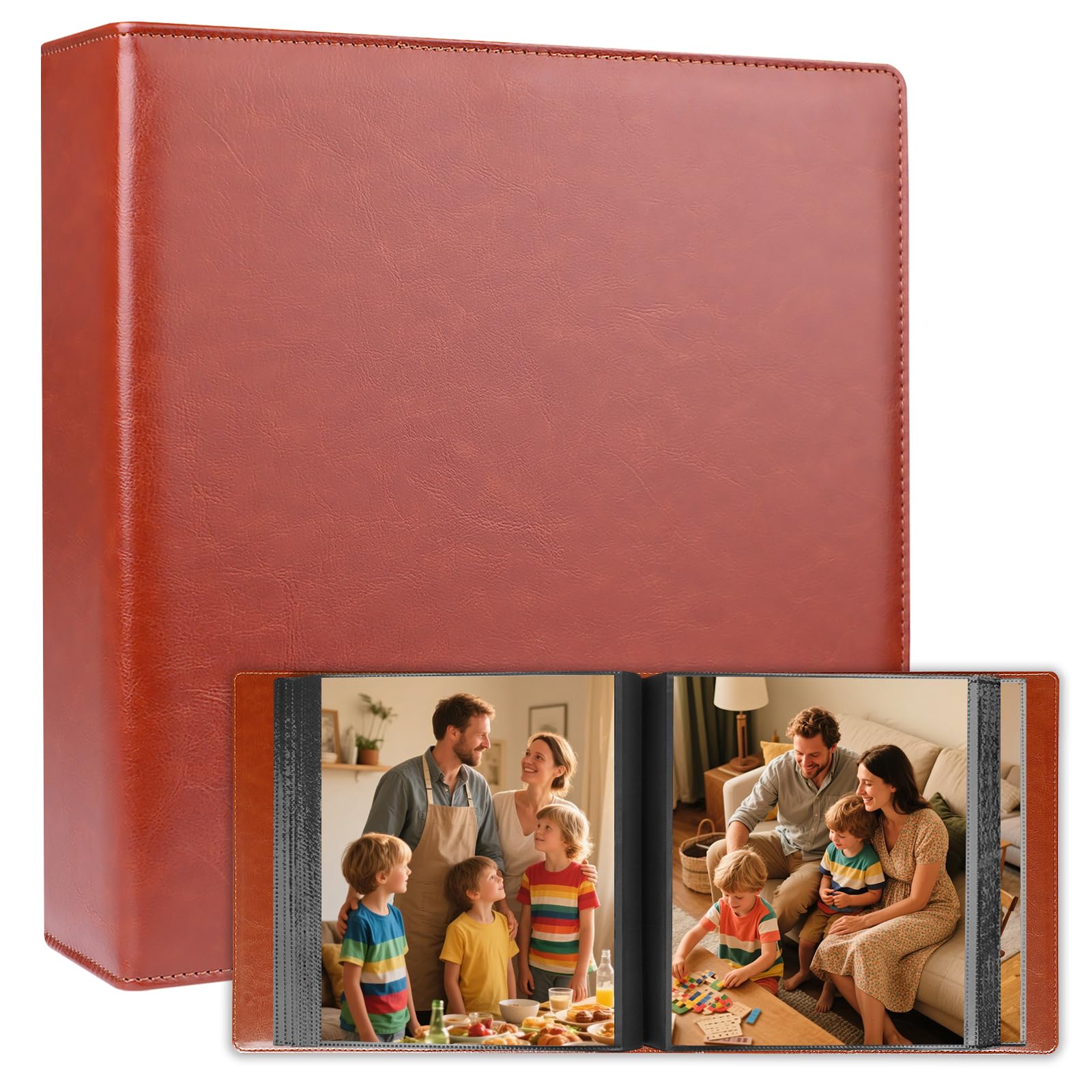 8x10 Photo Album 168 Pockets Holds 168 Photos, Large Capacity Leather Cover Family Wedding Baby Photo Book for 8 x 10 Pictures, Photo Album 8x10 with Black Inner Pages (Brown)