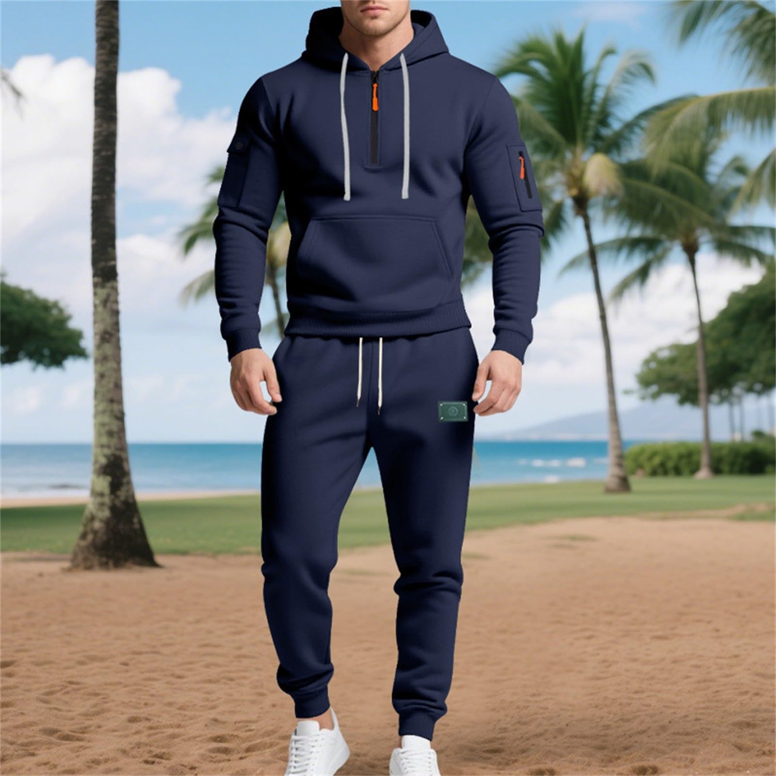 Conjunto de chándal para hombre con media cremallera y capucha y parte