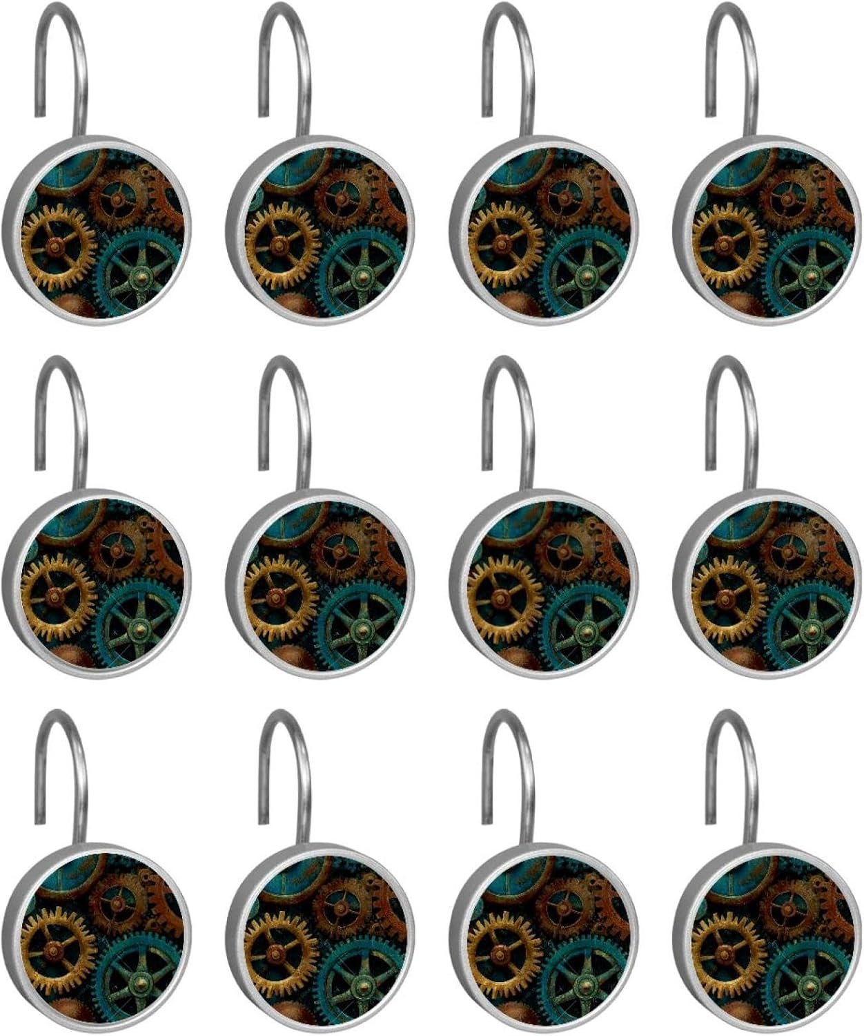 Steampunk Gears Background (10) Shower Curtain Hooks Rings, rustproof Stainless Steel for Bathroom Shower Rod, 12 Pack