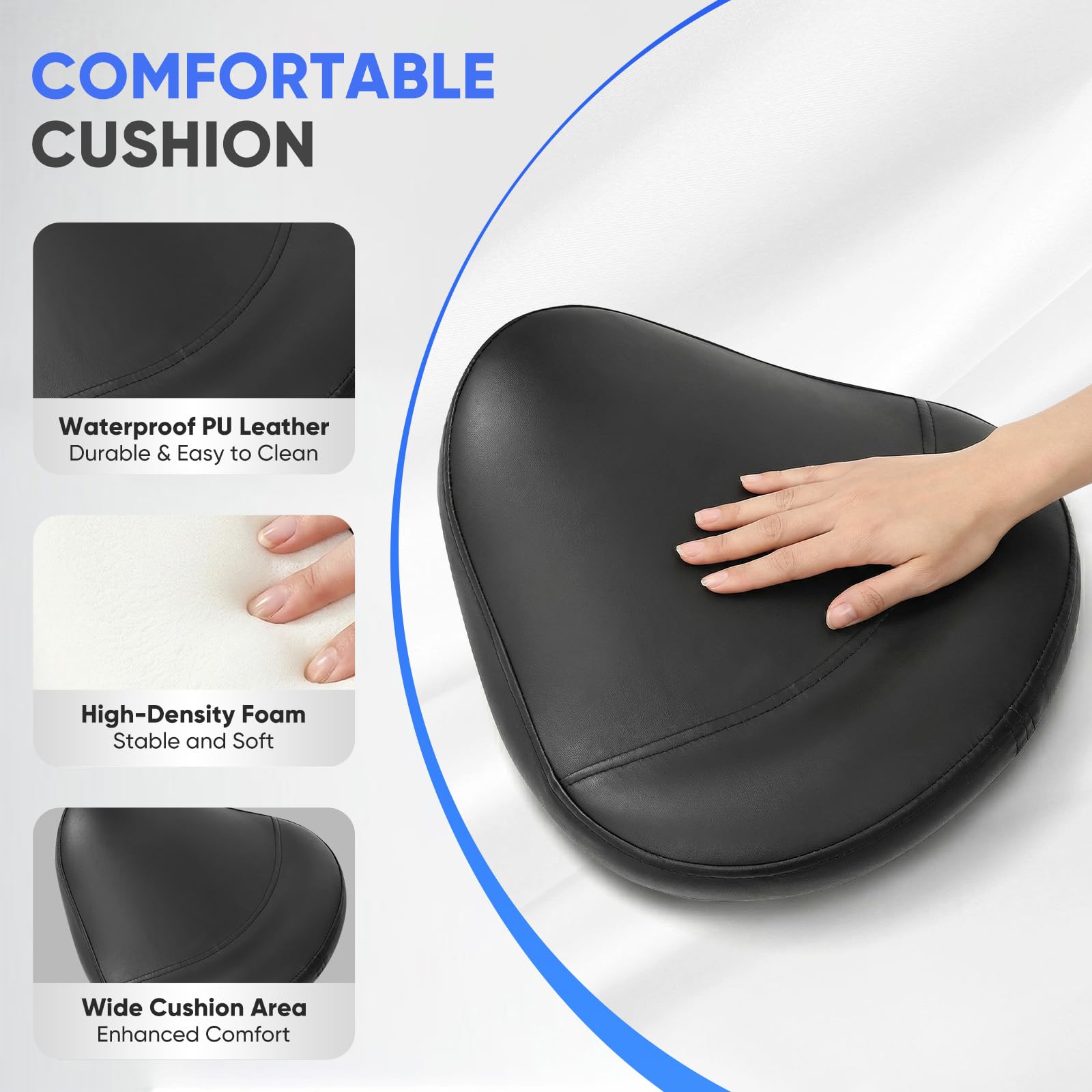 Sattelstuhl Ergonomisch- Sattelhocker mit Rollen (Leise, 360°), Höhenverstellbar 48-57 cm, Hochdichter Schaum, Bis 150 kg, Metallfuß - Bequemer Sattelhocker für Büro, Salon, Massage, Zuhause