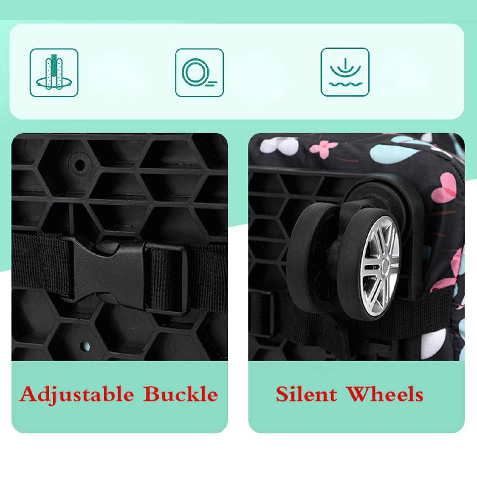 Carrito de compras plegable con ruedas duraderas y aislamiento térmico, bolsa de carrito 2 en 1 para comestibles, viajes y actividades al aire libre