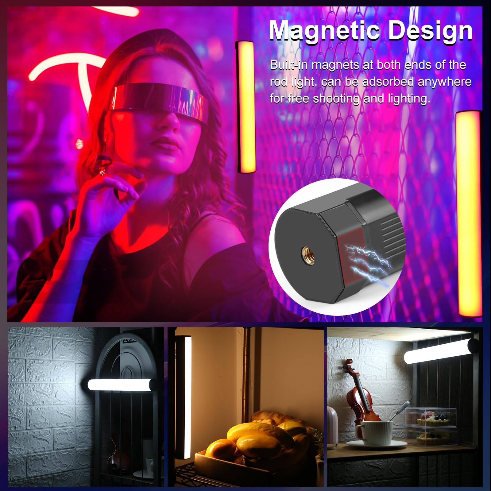 PULUZ Varita de luz magnética de mano, luz de relleno LED RGB con batería recargable de 3000 mAh, luz de tubo de cámara regulable de 2500-9000 K para estudio de fotografía, TikTok, YouTube, Vlog, 30