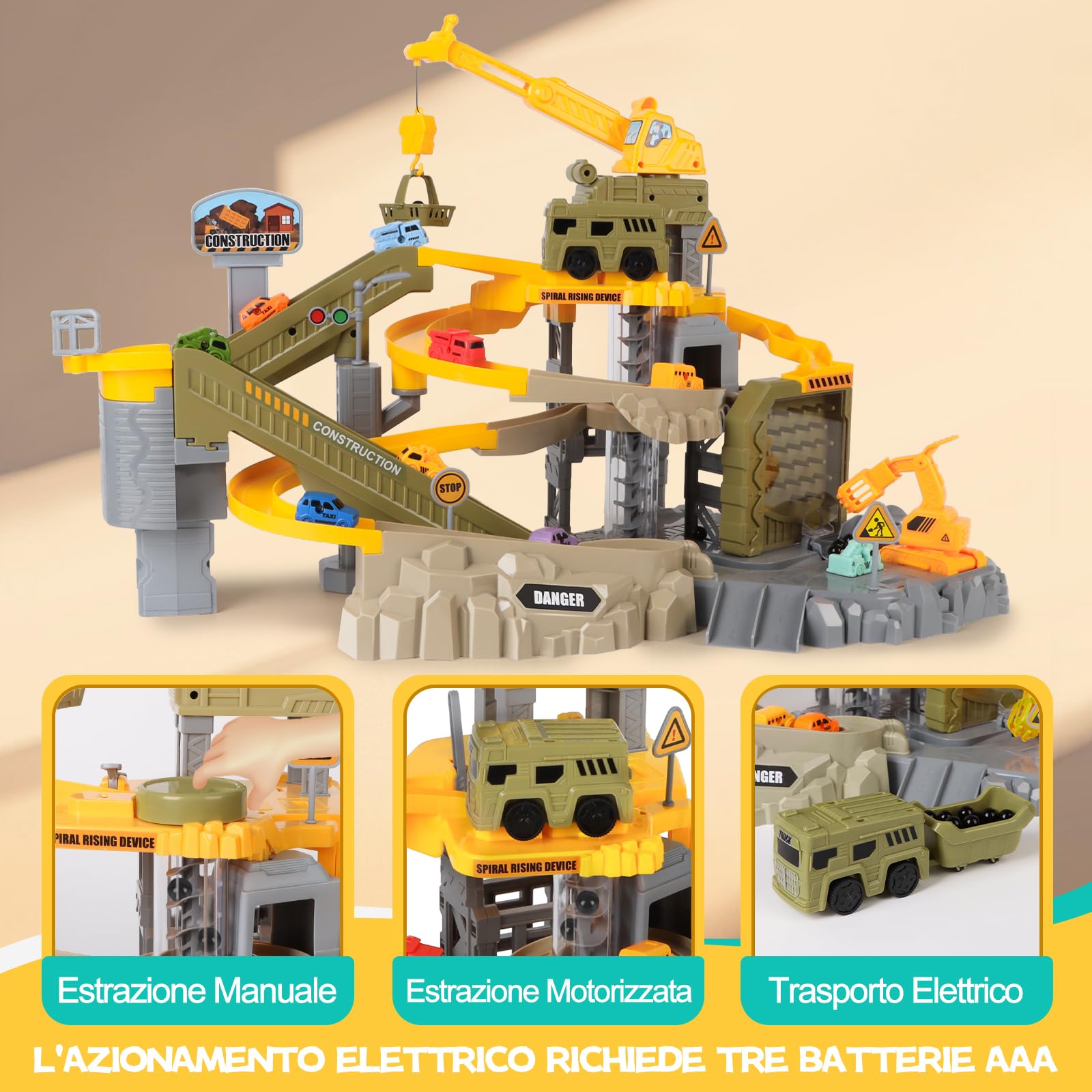 Charmofun Pista Macchinine Bambini, Costruzioni Giocattolo con 10 Auto Gru Camion Trasportatore, Macchine Pista Giocattoli Trattore Costruzione Set per Bambino 4 5 6 7 8 Anni
