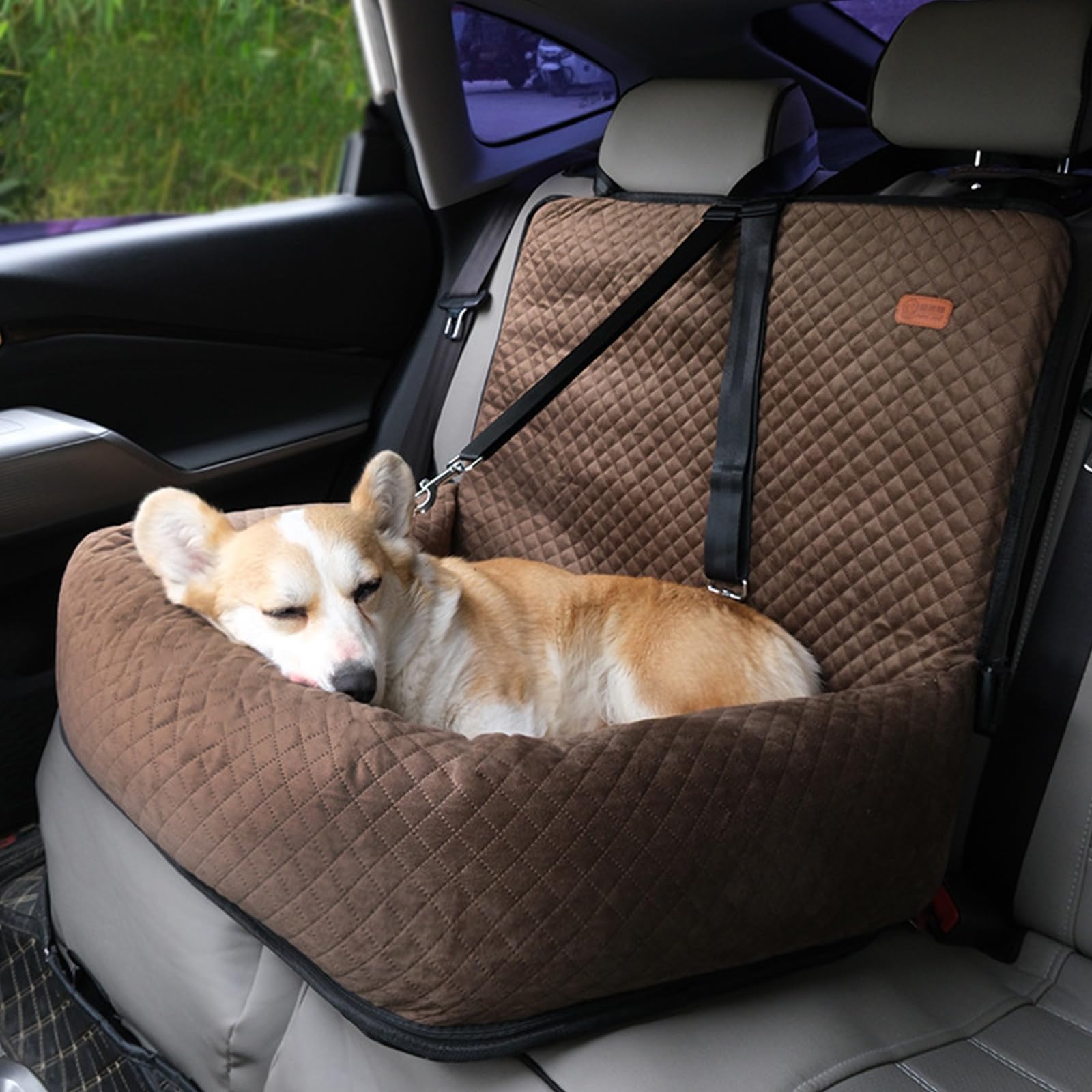 RUYICZB Dog Bed for Car Back Seat, Dog Car Seat with Seatbelt, Detachable And Washable Anti-Slip Dog Booster Seats Travel Dog Car Bed for Large Dogs 55 Lbs Or 2 Medium Small Dogs,Coffee