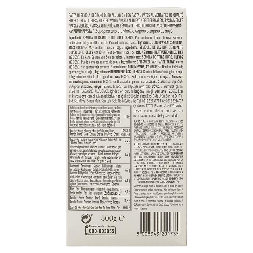 Rummo - Lasagne all'uovo n.173 Bronce Dibujado - 12 Paquetes de 500 g