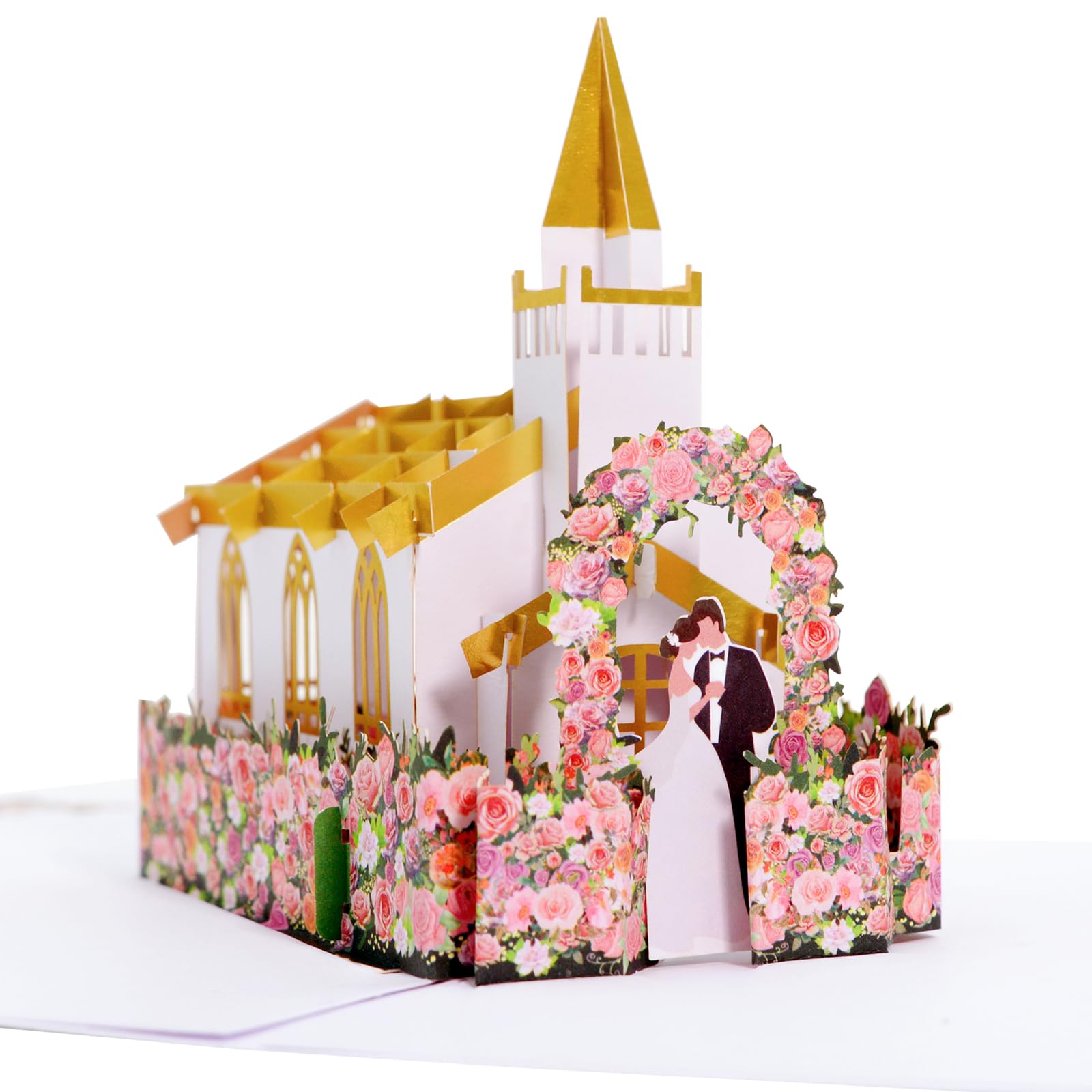 KUKUTrue® Pop Up Wedding Chapel Card, 3D Wedding-Card for Bride and Groom, Anniversary Cards with Envelope, Honeymoon Gift, Beautiful Wedding Congratulations