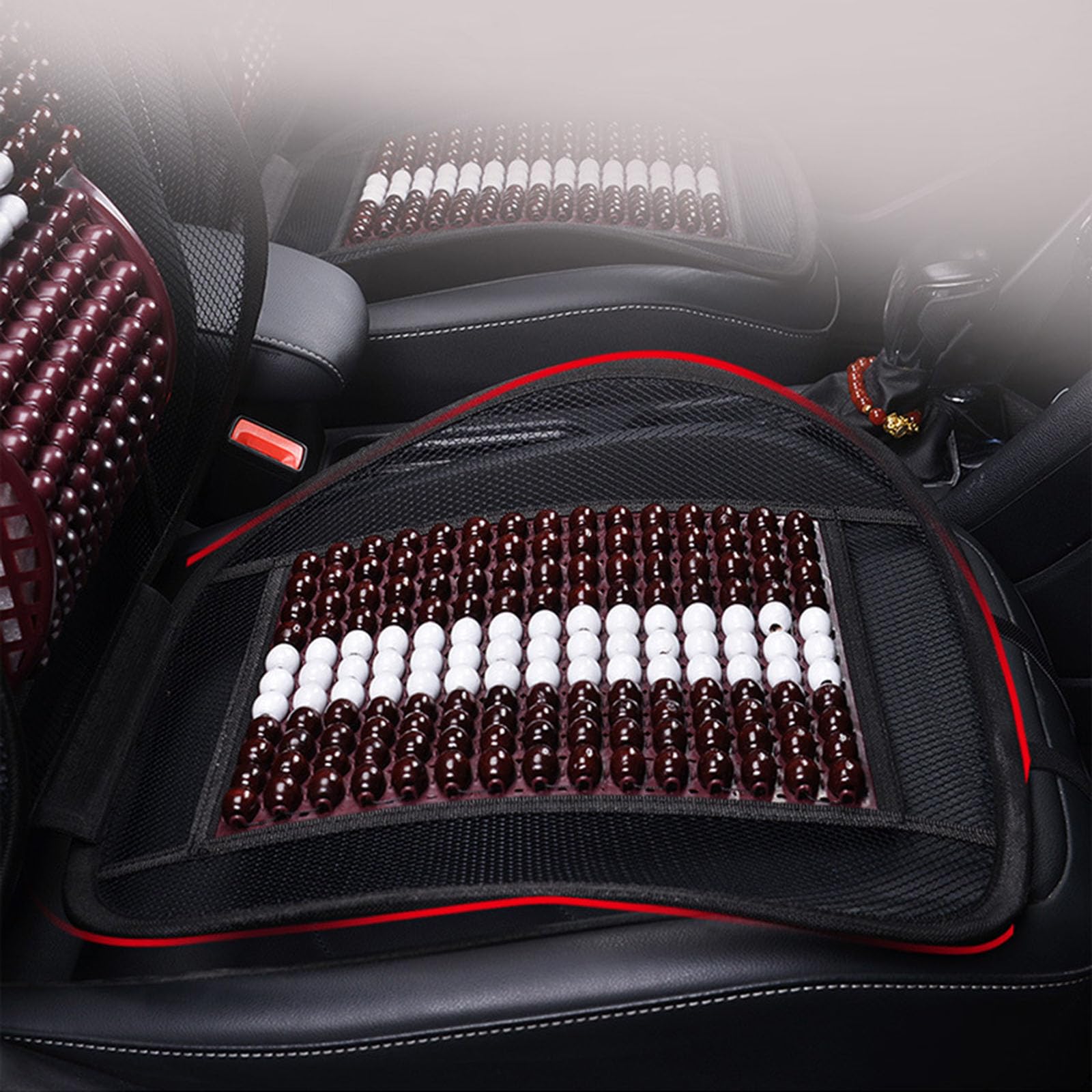Coussin de massage en bois avec perles pour siège de voiture - Double usage - Couleur noire
