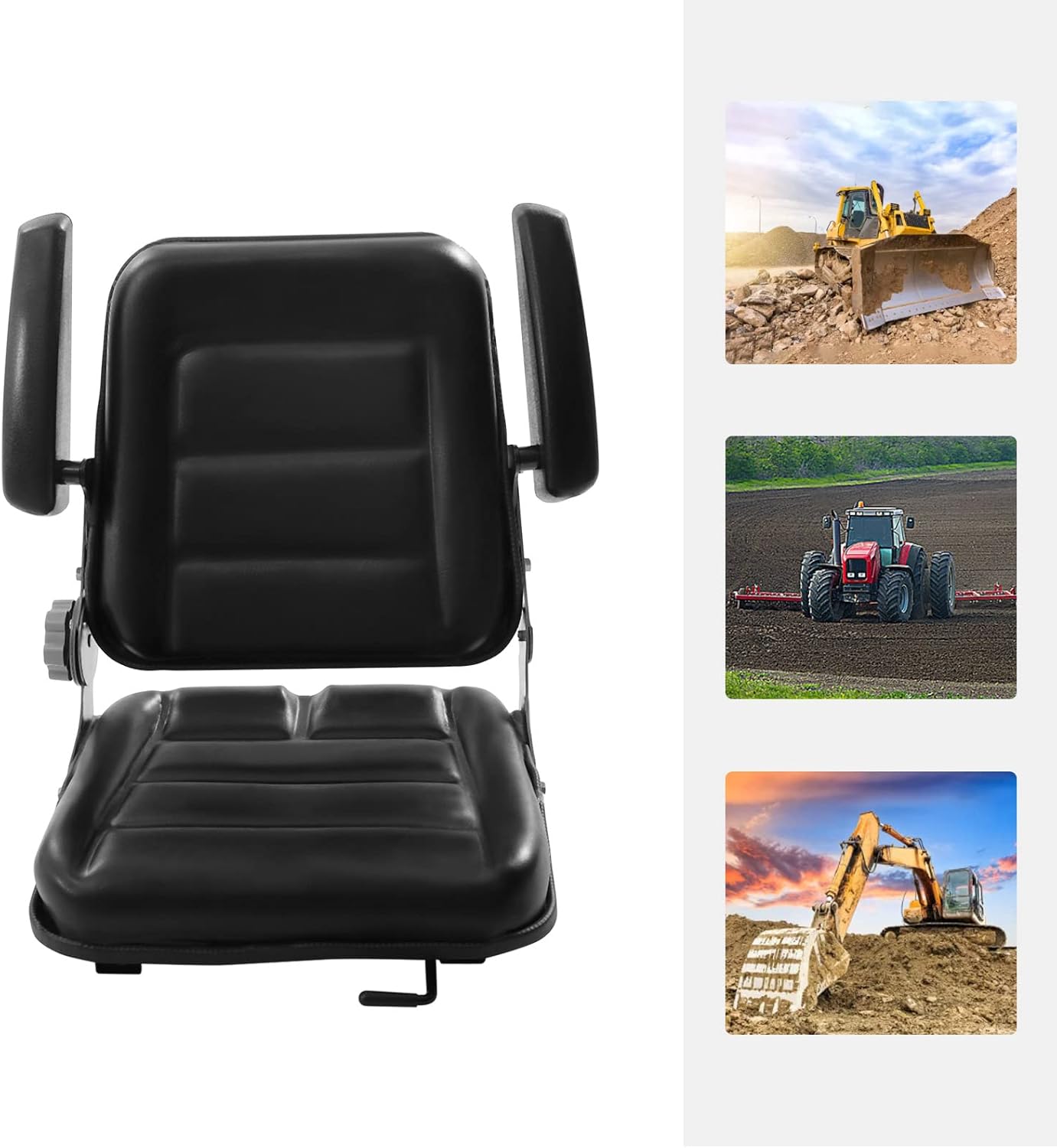 Black Universal Seat, Replacement Forklift Seat Garden Tractor Seat Universal Lawn Mower Seat Tractor Suspension Seat with Adjustable Backrest