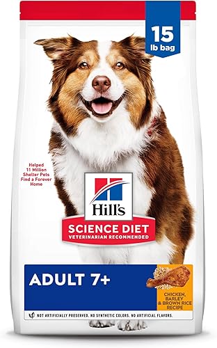 Hill's Science Diet Alimento seco para perros, adulto de 7 años para perros mayores, harina de pollo, receta de cebada y arroz integral, bolsa de 15