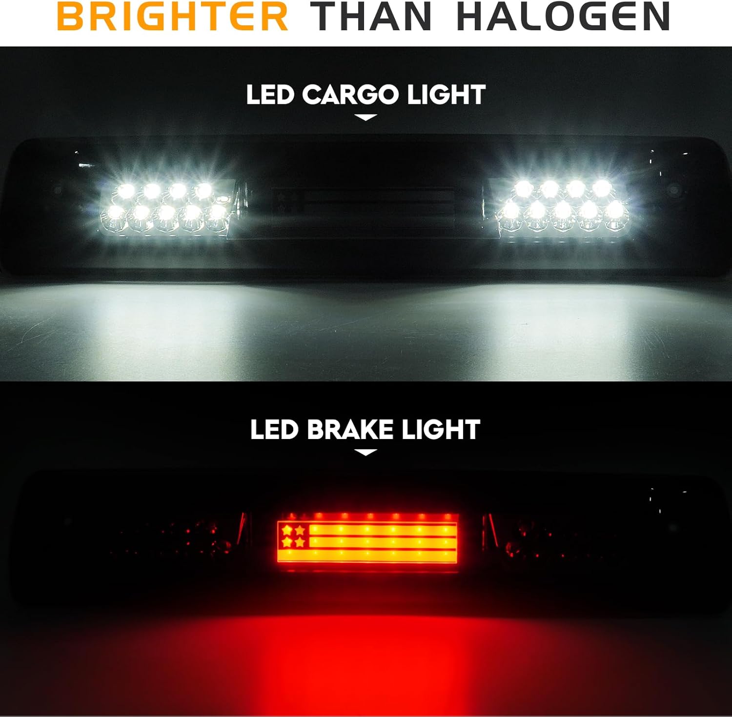 LED Tail Light   3rd Third Brake Light Fit for Dodge Ram 1500 2002-2006, for Dodge Ram 2500 3500 2003-2006, Taillight Assembly and High Mount Stop Light, 3 Pcs, Chrome Housing Clear Lens