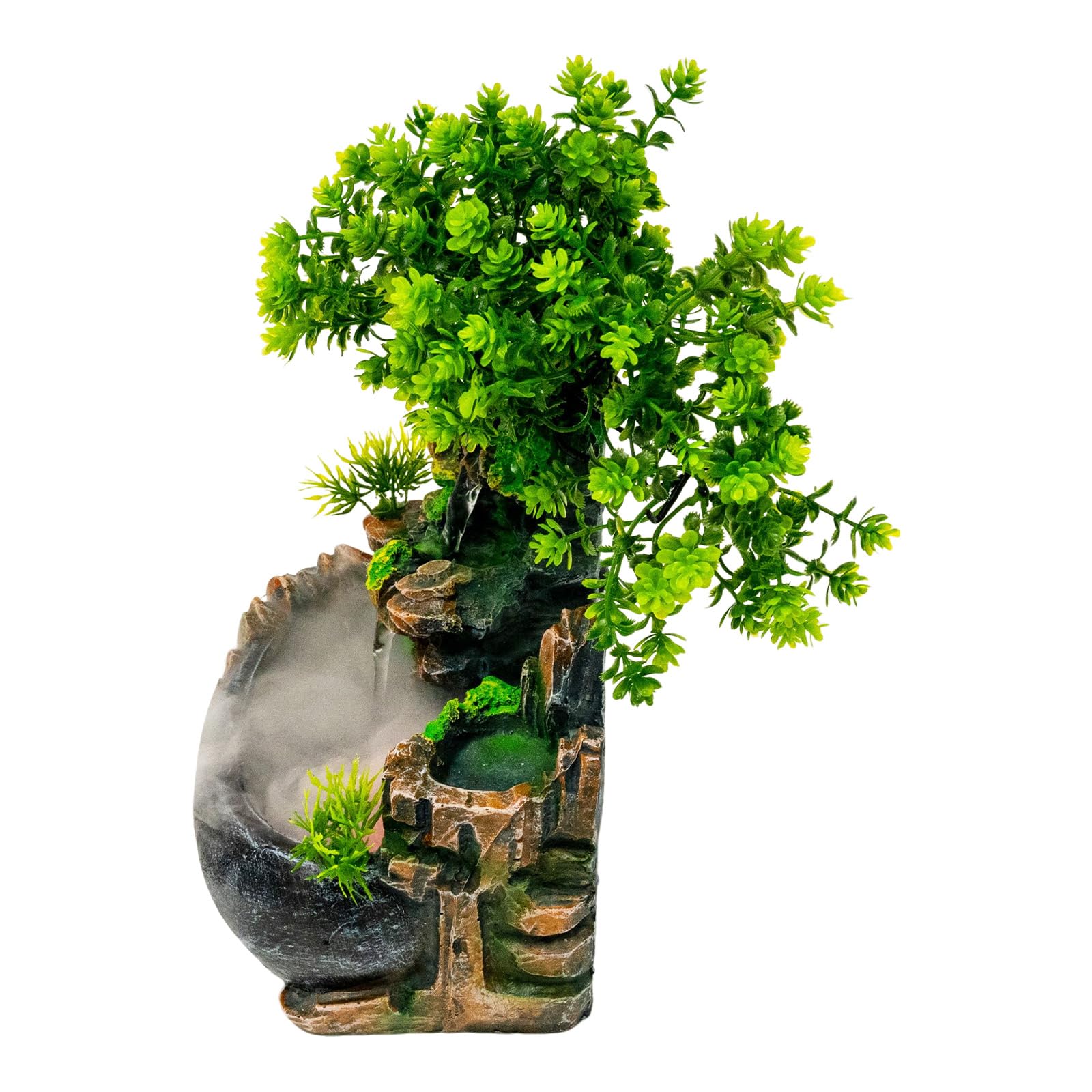 Zimmerbrunnen, Zen Tischbrunnen mit LED Beleuchtung Springbrunnen und Einer Leisen Tauchpumpe Geliefert, 220V Tischplatte Wasserbrunnen Grüne Pflanze Deko für Heimdekoration, Foyer, Büro