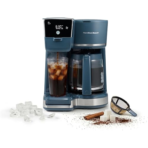 Hamilton Beach 2-Way Drip Coffee Maker & Single Serve Coffee Machine | Hot & Iced Coffee Maker| 12 Cup Glass Carafe| AquaFlow Showerhead | Auto Pause & Pour | Kitchen Makeover Blue |47502J