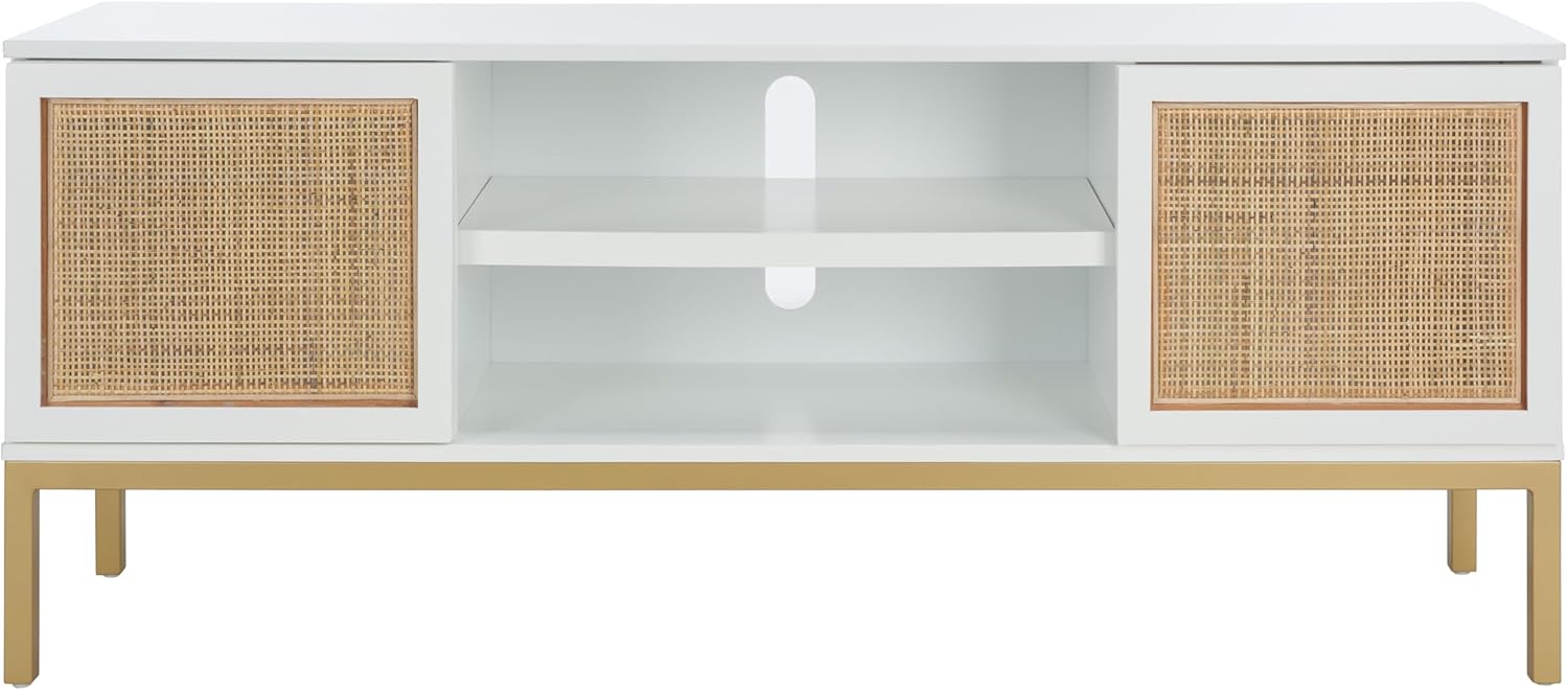 Safavieh Home Collection Zadie Coastal White/Natural 1-Shelf Rattan Entertainment Stand up to 60" Flatscreen TV Media Unit