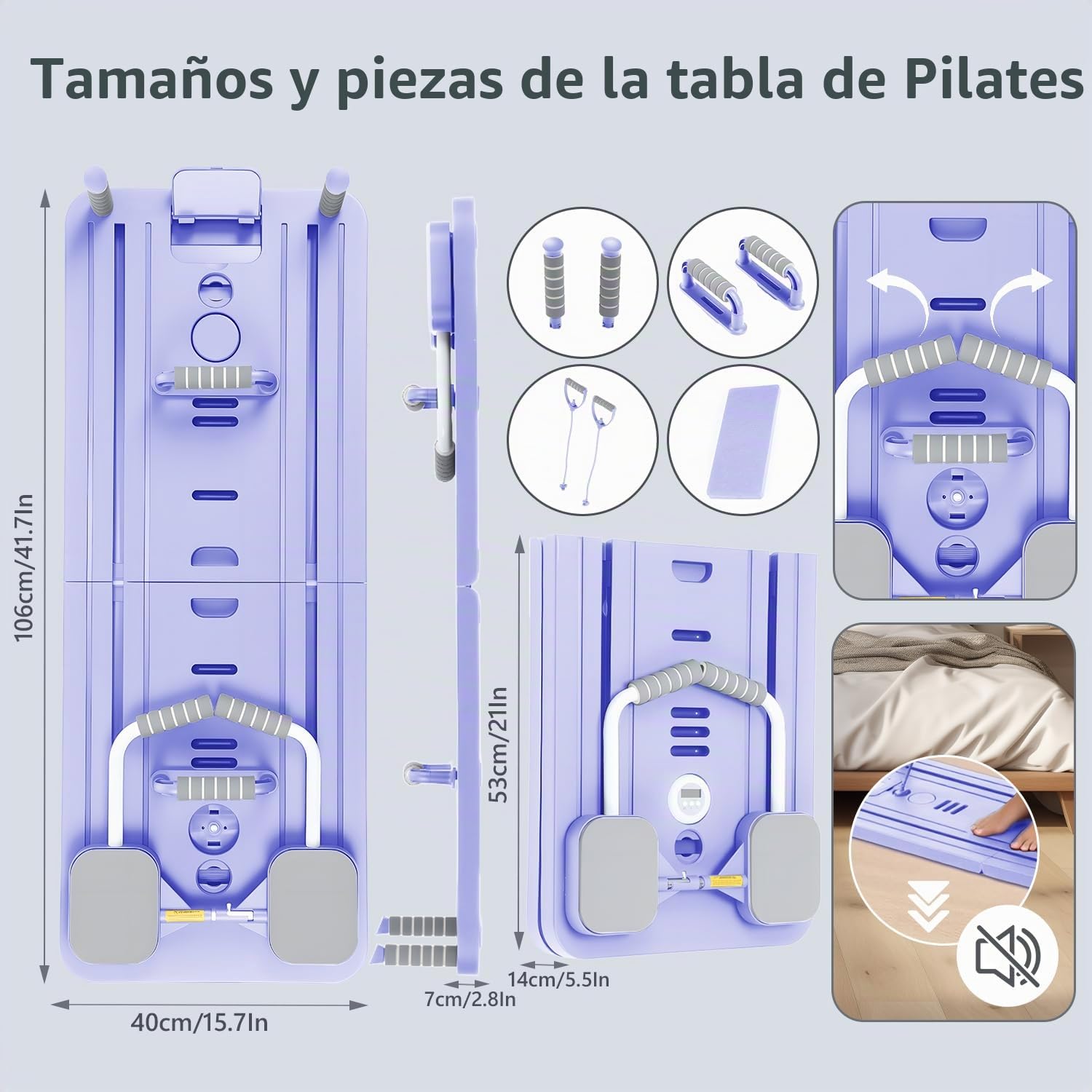 Pilates Board Reformer Plegable de Resistencia, Reformer Pilates Maschine Kit, Set Tabla Pilates, Mini Equipo de Fitness para Entrenamiento de Cuerpo Completo, Máquina de Pilates para Casa