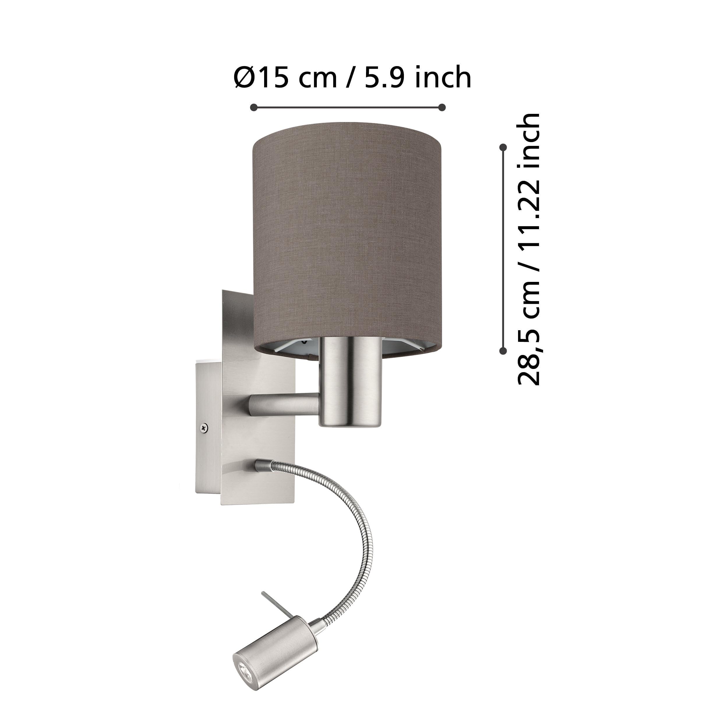 EGLO Wandlampe Pasteri, 2-flammige Textil Wandleuchte mit LED Leselicht