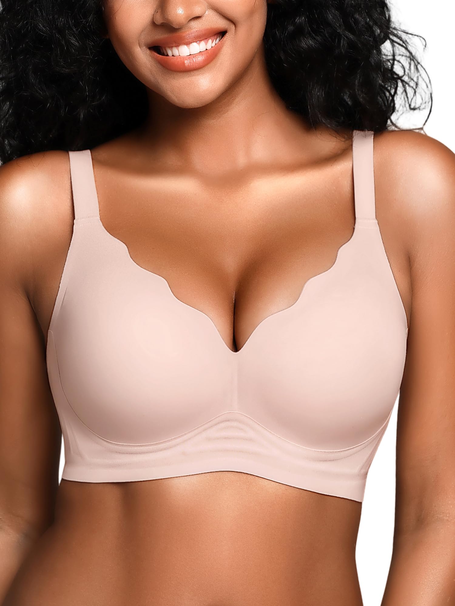BH für Damen ohne Bügel mit Weicher Unterstützung Bequeme Nahtlose Bralette | Gepolstert, Soft, Bügelloses Bustier Komfort BHS für Alltag, V-Ausschnitt, Seamless Creamy Fabrics