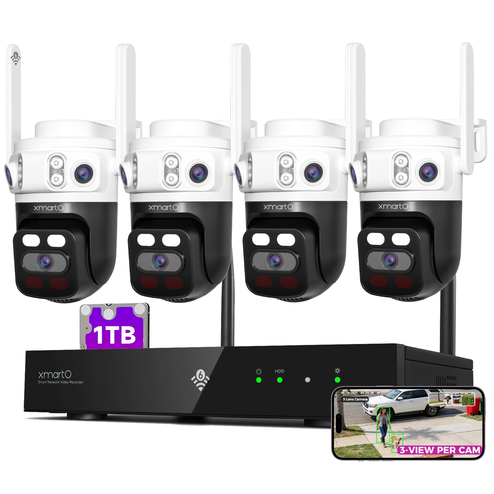 xmartO Smart Security Camera 3 in 1 360° WiFi6, Outdoor Security Camera PTZ Plug-in Power Outdoor, 2K HD Triple Lens Cameras for Home Surveillance, 24 Recording-image-29