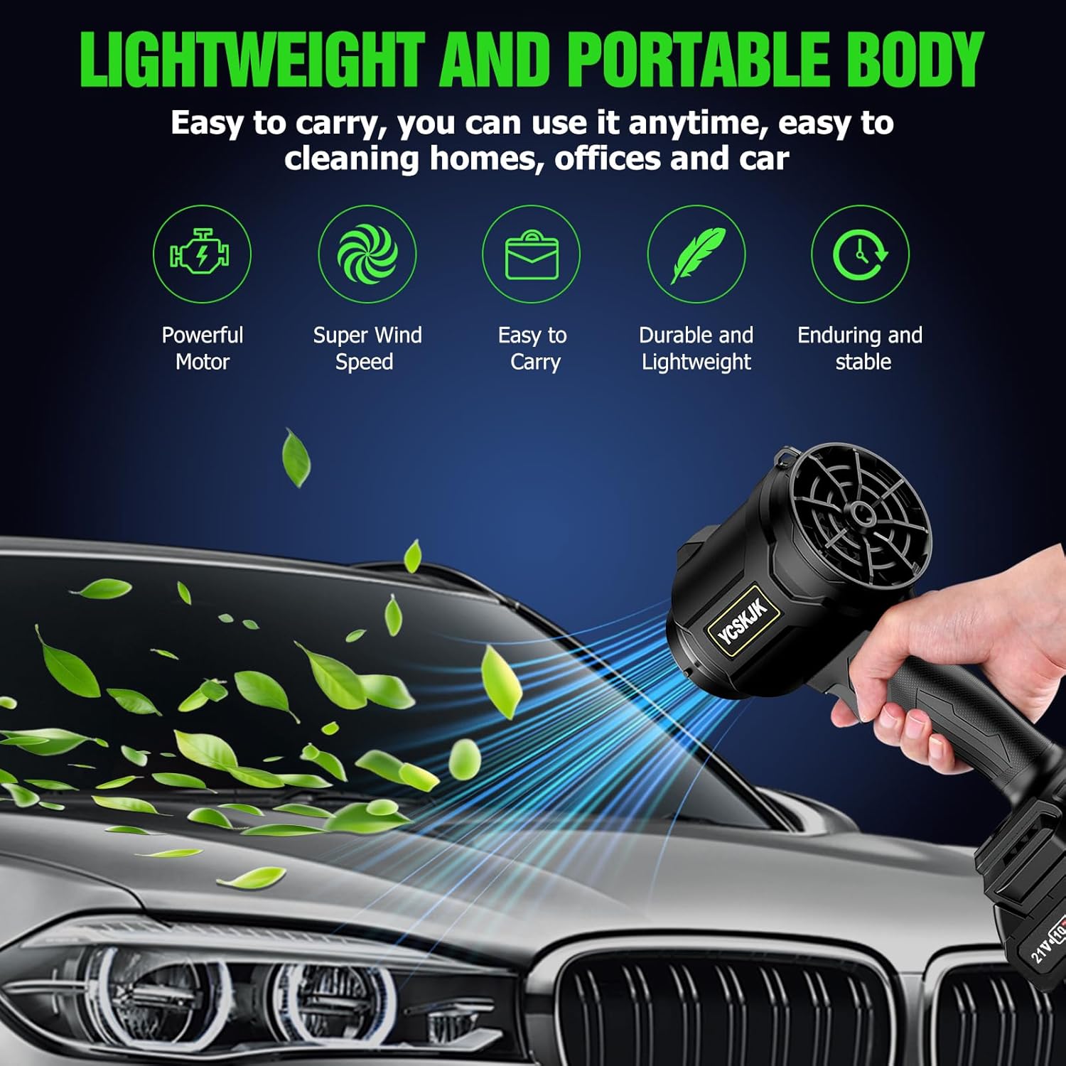 Cordless Leaf Blower, Leaf Blower Cordless with Battery and Charger, Portable Lightweight Handheld Blower, Extended Nozzle, Turbo Jet Blower for Lawn Care, Patio Cleaning, Leaves, Dust (Black) - Image 4