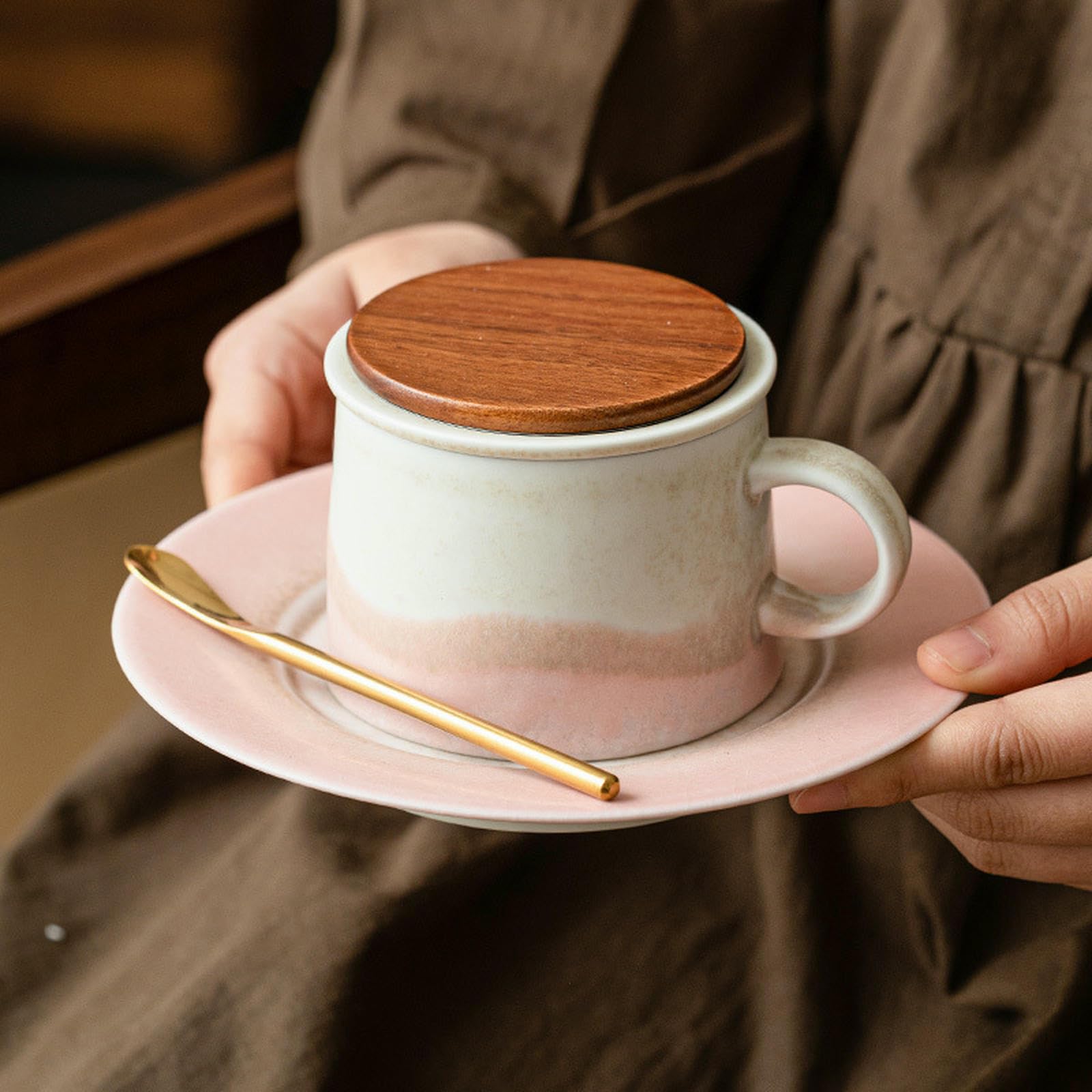Taza de café Shanhai de 185 ml, taza de café de cerámica para el hogar, taza de café de té morado con plato [paquete de caja]