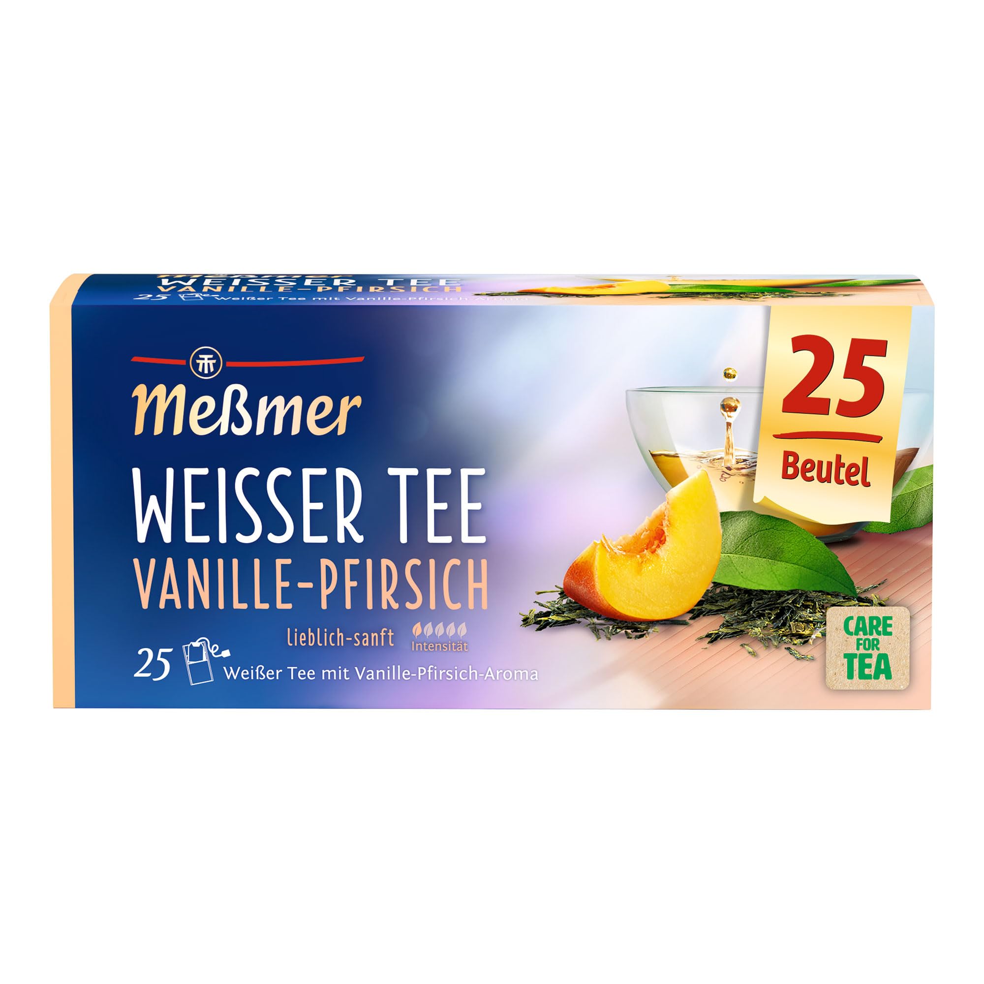 Meßmer Weißer Tee Vanille-Pfirsich | 25 Teebeutel | Vegan | Glutenfrei | Laktosefrei