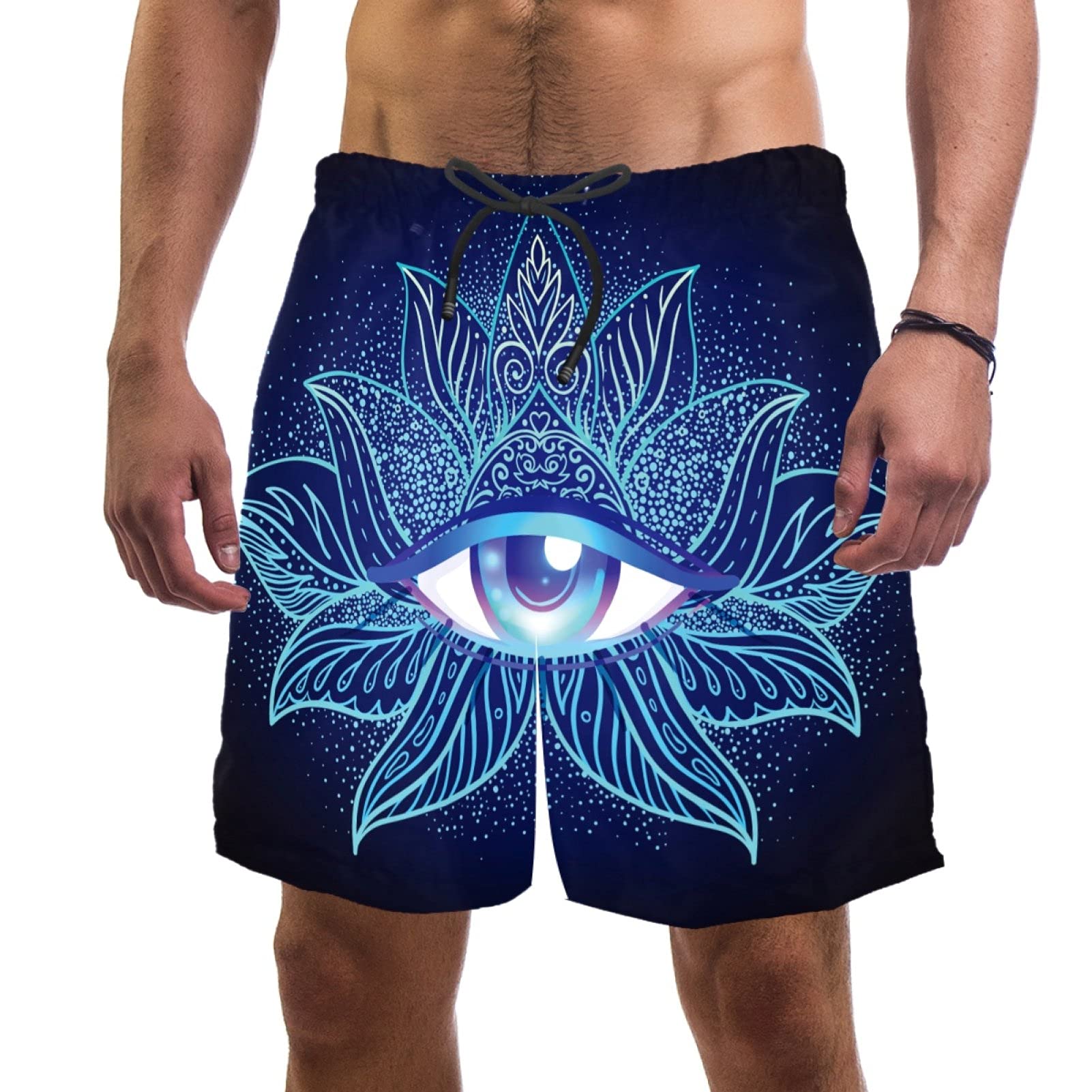 Short de bain homme dragon chinois avec 2 poches bleu S