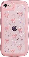 Vista 31 de Qokey para iPhone 14 Plus Funda de 6.7" con diseño de borde ondulado rizado, transparente, con purpurina, brillo, estrellas, brillante, lindo