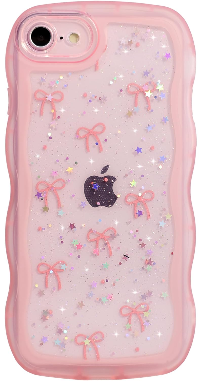 Qokey for iPhone SE 2020 2022 8 7 Case - Glitter Star Curved Edge Handle Grip Design Military-Grade