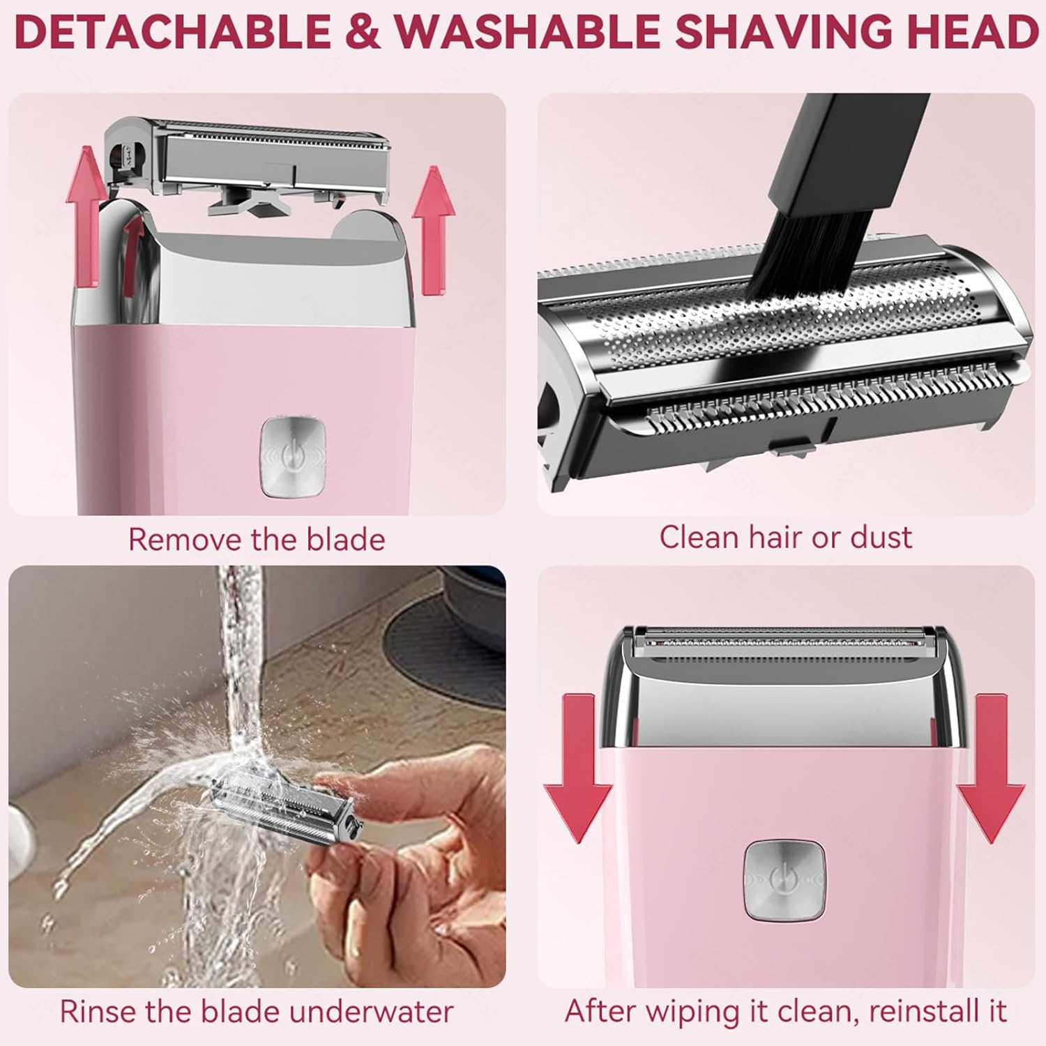 2-Speed Electric Foil Shaver with Travel Lock, Type-C Rechargeable Razor, Includes 3mm Comb & Cleaning Brush (Light Pink)