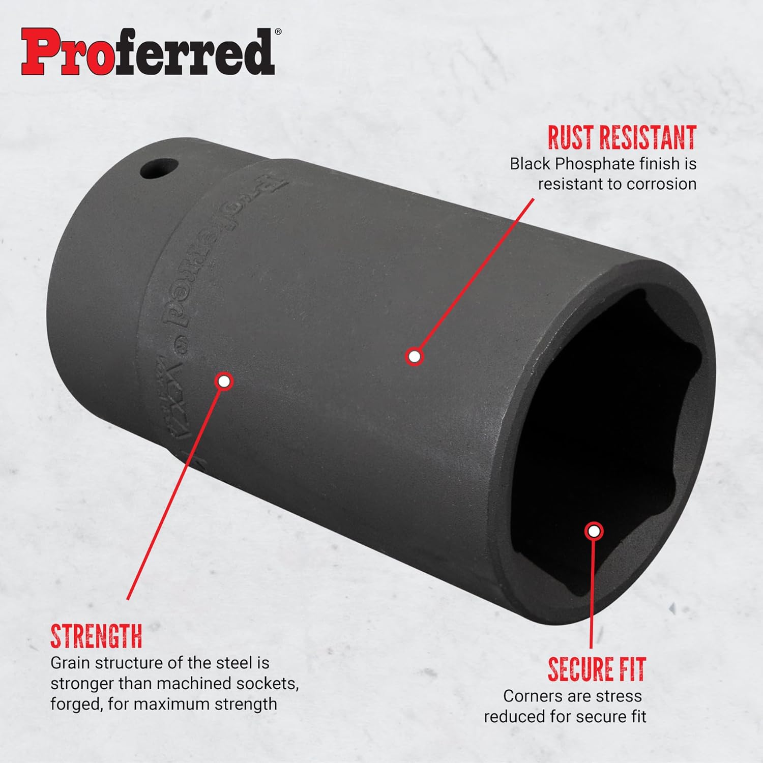 Proferred S32142 1/2" Drive SAE Socket, 1 5/16" Deep Impact 6 Point
