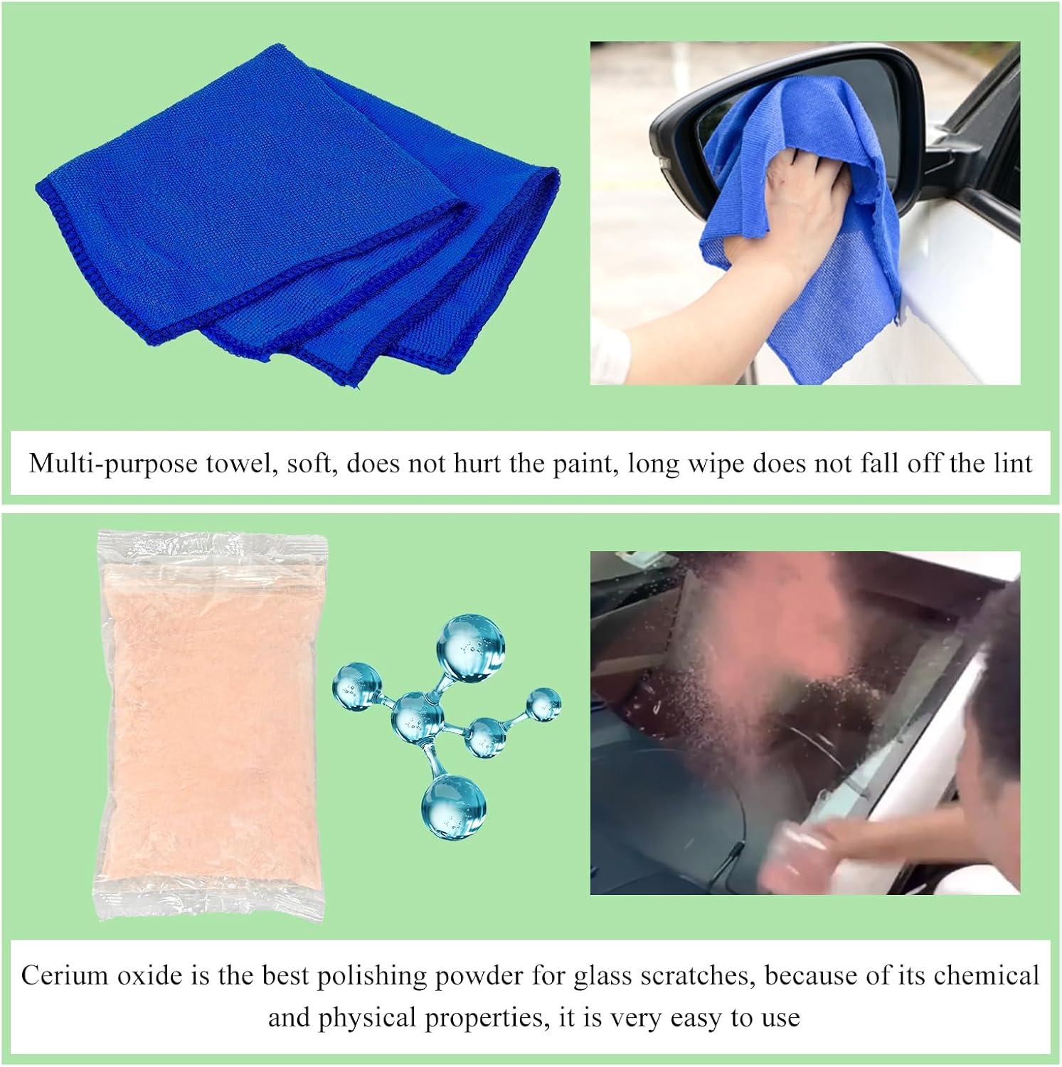 Glass Polishing Kit, Car Windscreen Scratch Removal Tool Repair Set with Cerium Oxide Powder, Felt Buffing Pad Wool Polishing Kit for Glass Window Windshield, Car Accessories