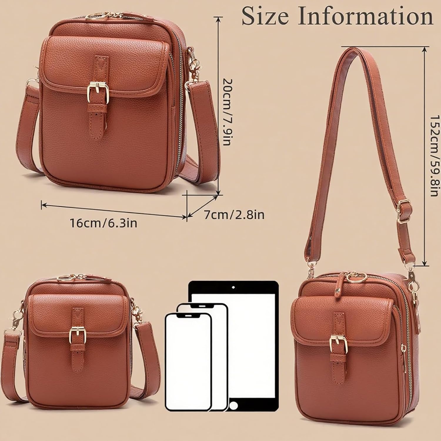 Vintage Messenger Bag Leather Crossbody Bags for Women Men Small Anti Theft Cross Body Shoulder Purse with Card Slots - Image 4