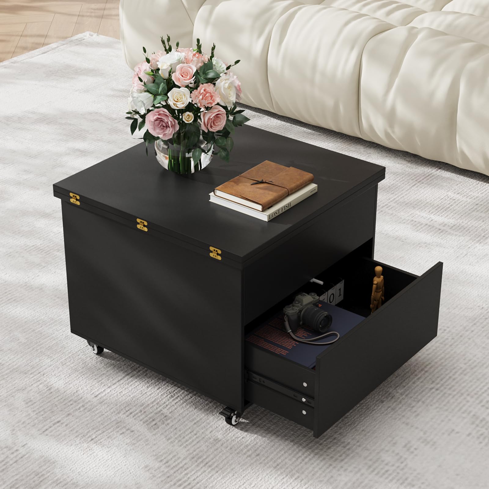 VOWNER Mesa de Centro Elevable Extensible (Negro) | Multifuncional 3 en 1, Convertible en Mesa de Comedor de Salón