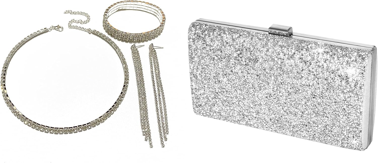 Covelin Shiny 4 pieces Evening Bag Sparkling Envelope Rhinestone Clutch for Women Bright Party Elegant Handbag Wedding