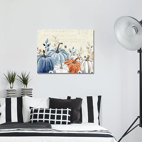 Miniatura 7 de Prime Leader Pintura por números para adultos, lienzo vintage de Acción de Gracias, calabazas azules y naranjas, kit de pintura por números para