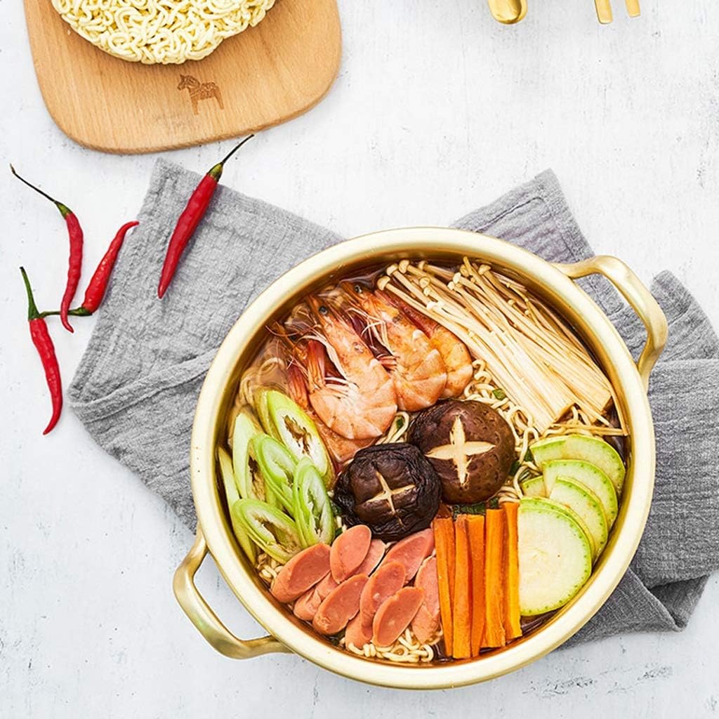 Yellow Aluminum Ramen Noodles Soup Pot with Lid Milk Egg Soup Cooking Pot Fast Heating for Kitchen Cookware Tool