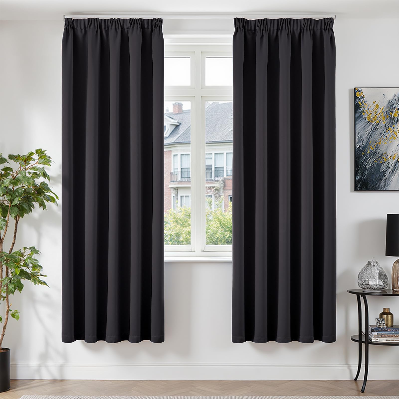 TOPICK Vorhänge Blickdicht Gardinen für schienensystem Verdunklungsvorhänge Blackout Curtains 220x140 cm 2er Set Gardinen mit Kräuselband Wohnzimmer Vorhänge Schlafzimmer Übergardinen Schwarz