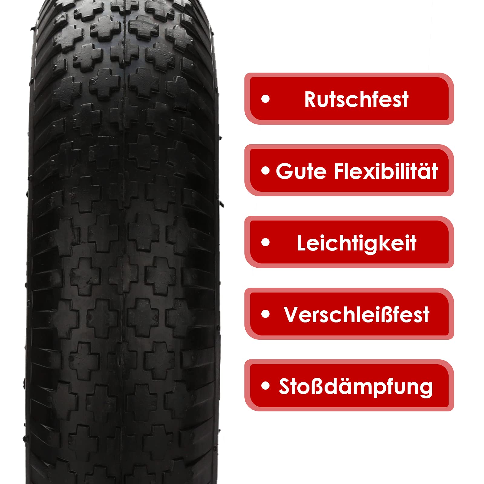 Koło do taczki, opony pneumatyczne z osią, 4,80/4,00-8, Ø 390 mm, 200 kg wraz z osią, koło zapasowe, opony do taczki, odporne na przebicie, koła z poliuretanu, zestaw 4 sztuk