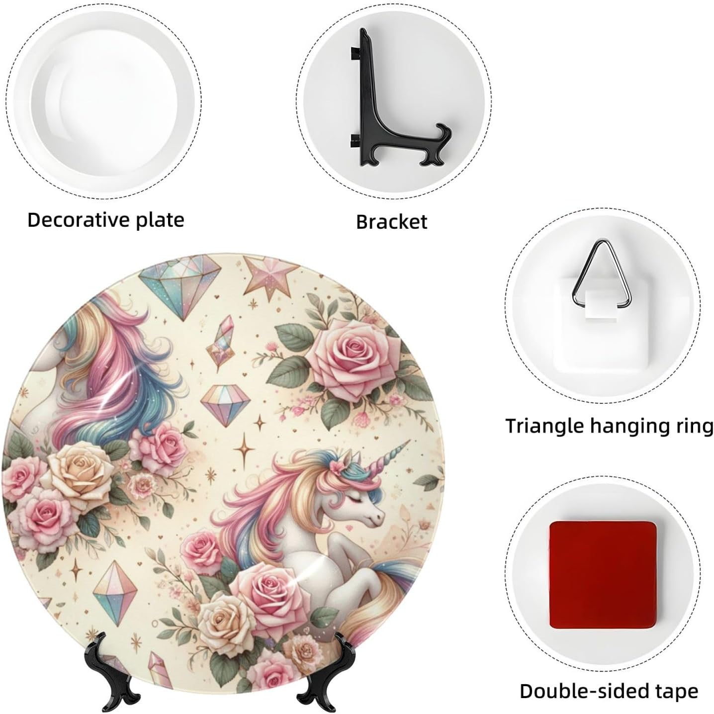 Magical-Horse-Twinkling-Stars 10 Inch Decorative Plate With Stand, Elegant Display Wall Plate For Home Decor