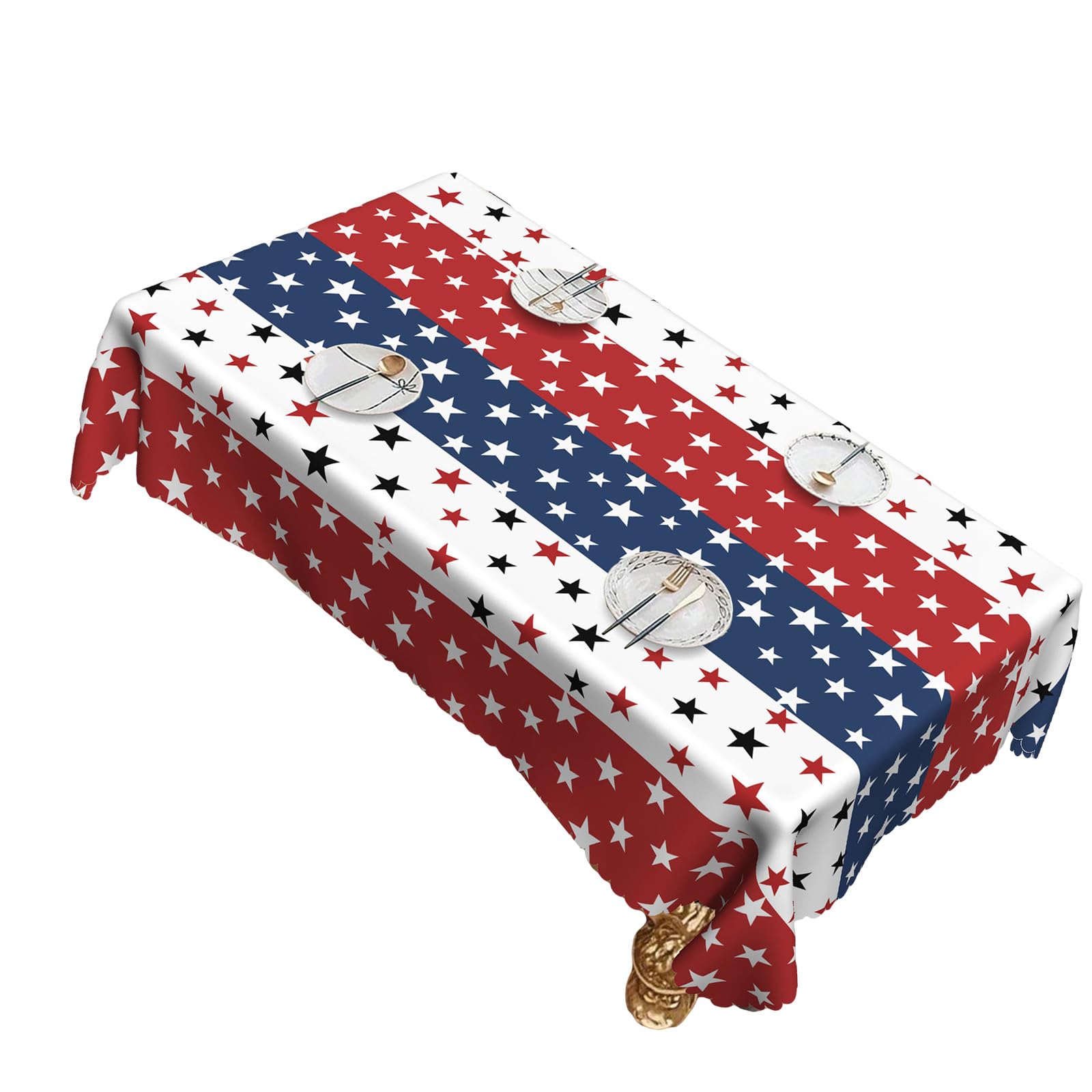 Avejjbaey Rectangle 140X180cm Patriotic Freestanding Day Table Cloth Picnic Kitchen Star And Stripe Tablecloth With Flag Tablecloth For Holiday Party