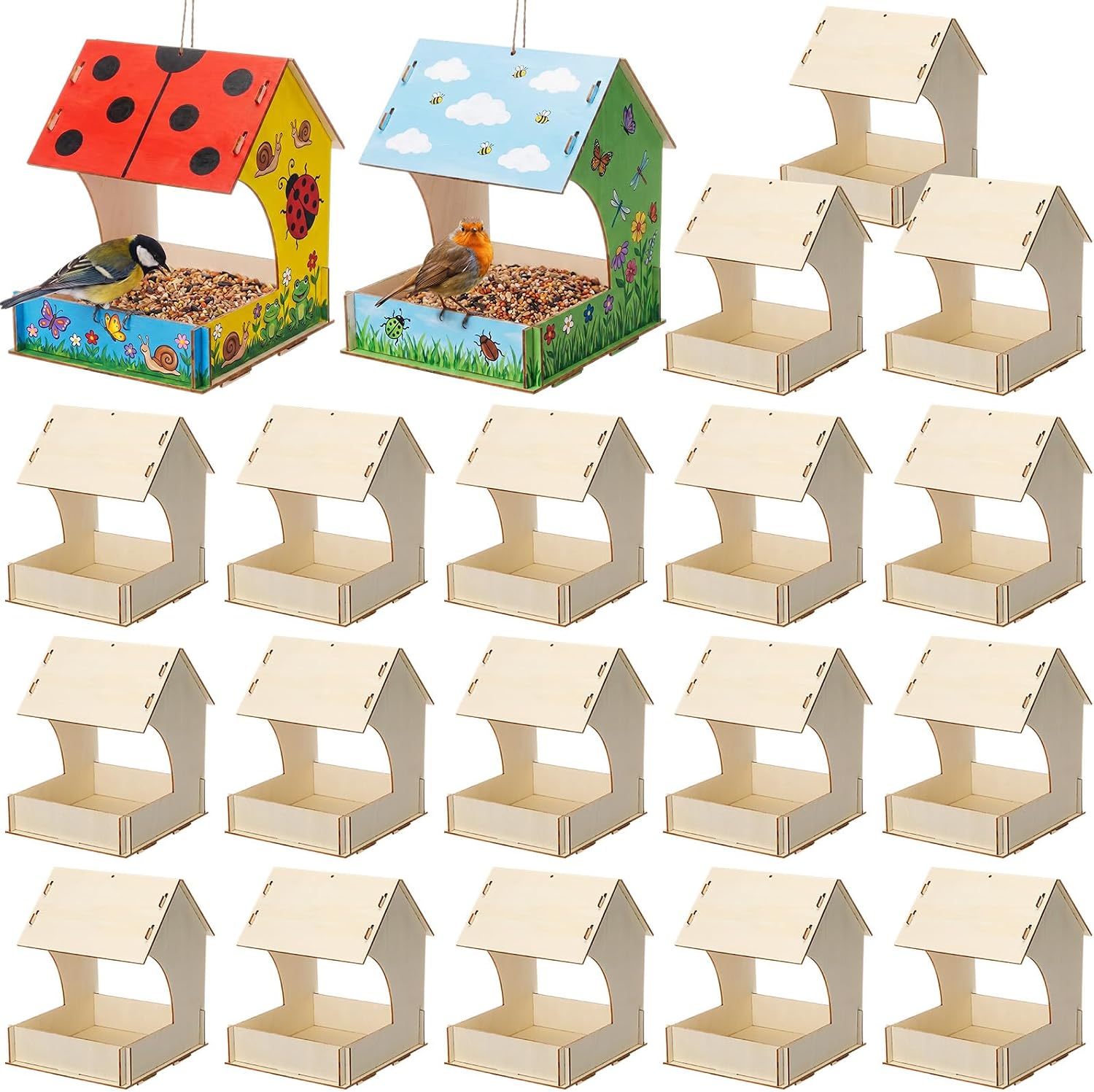 DoubleFill 20 Pack Wooden Bird Feeder Kits, DIY Bird House Kits, Build and Paint Your Own Craft for Adults, Unfinished Birdhouse Wood Craft for Educational Fun Art Outdoor Activities Gifts
